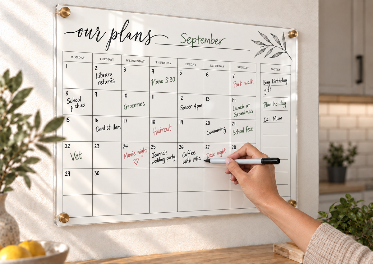 05_-_Our_Plans_Botanical_A3_Acrylic_Wall_Calendar_-_Dry_Erase_-_EP-AC-A3-008_-_649310204830_-_Writing_in_Use.png