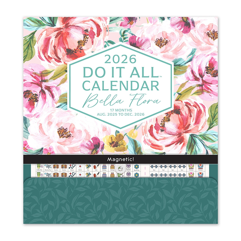 2026 Bella Flora Do It All - 17-Month Magnetic Square Wall Calendar