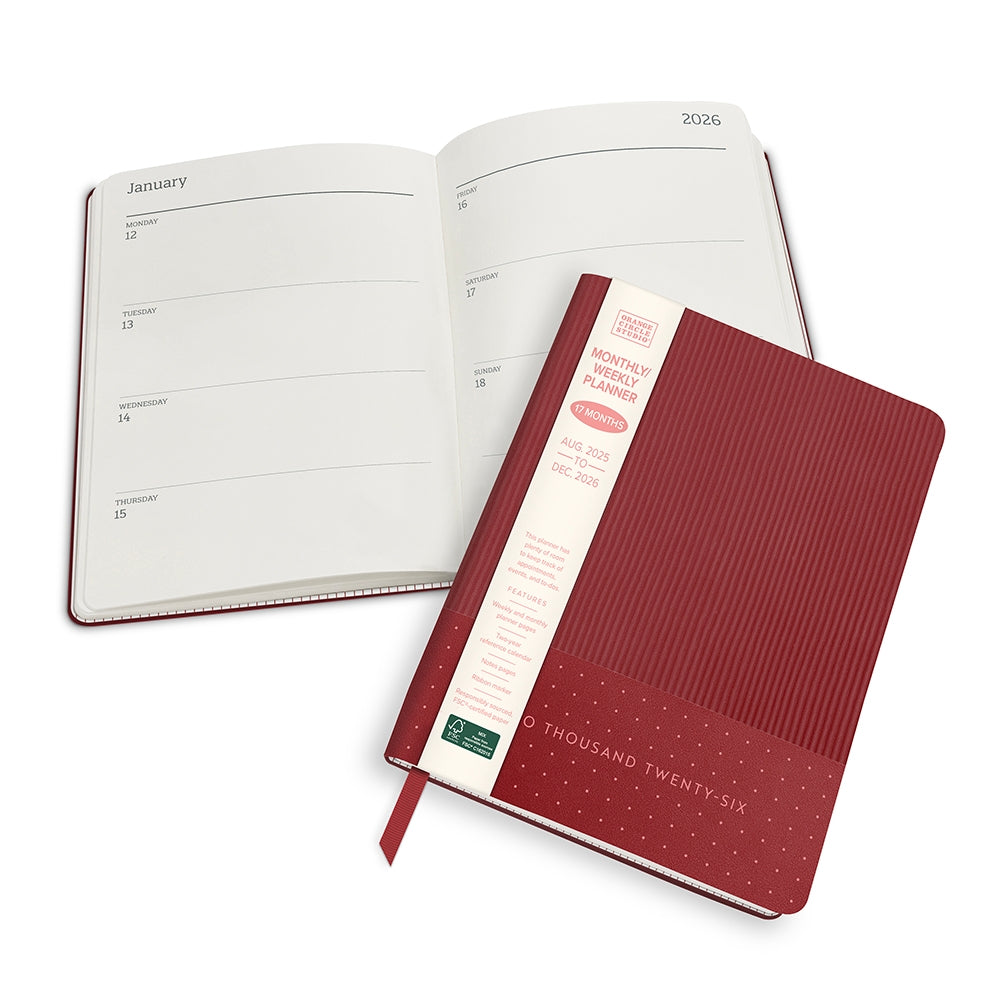 2026 Dots On Burgundy - Medium Dual-Textured Monthly & Weekly Diary/Planner