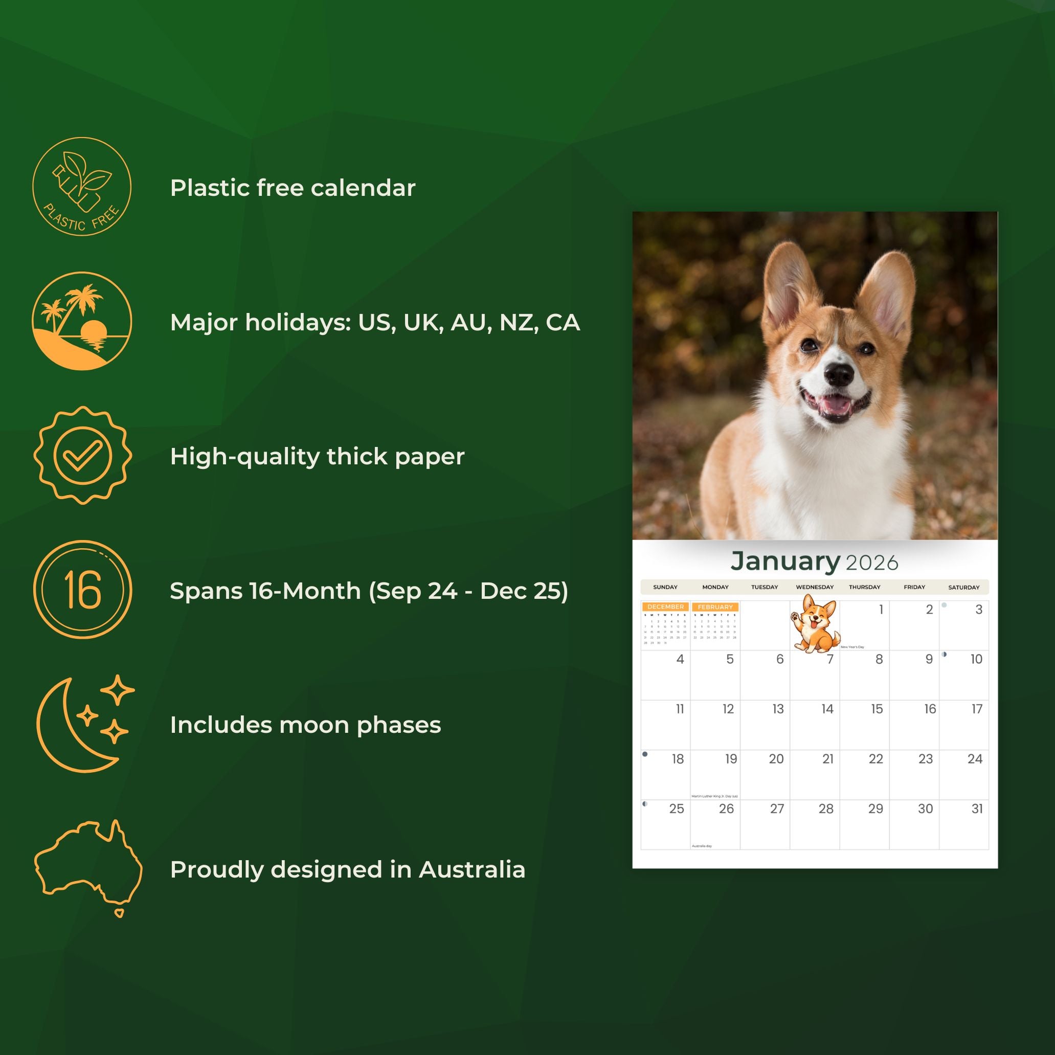 2026 Corgis - Deluxe Wall Calendar