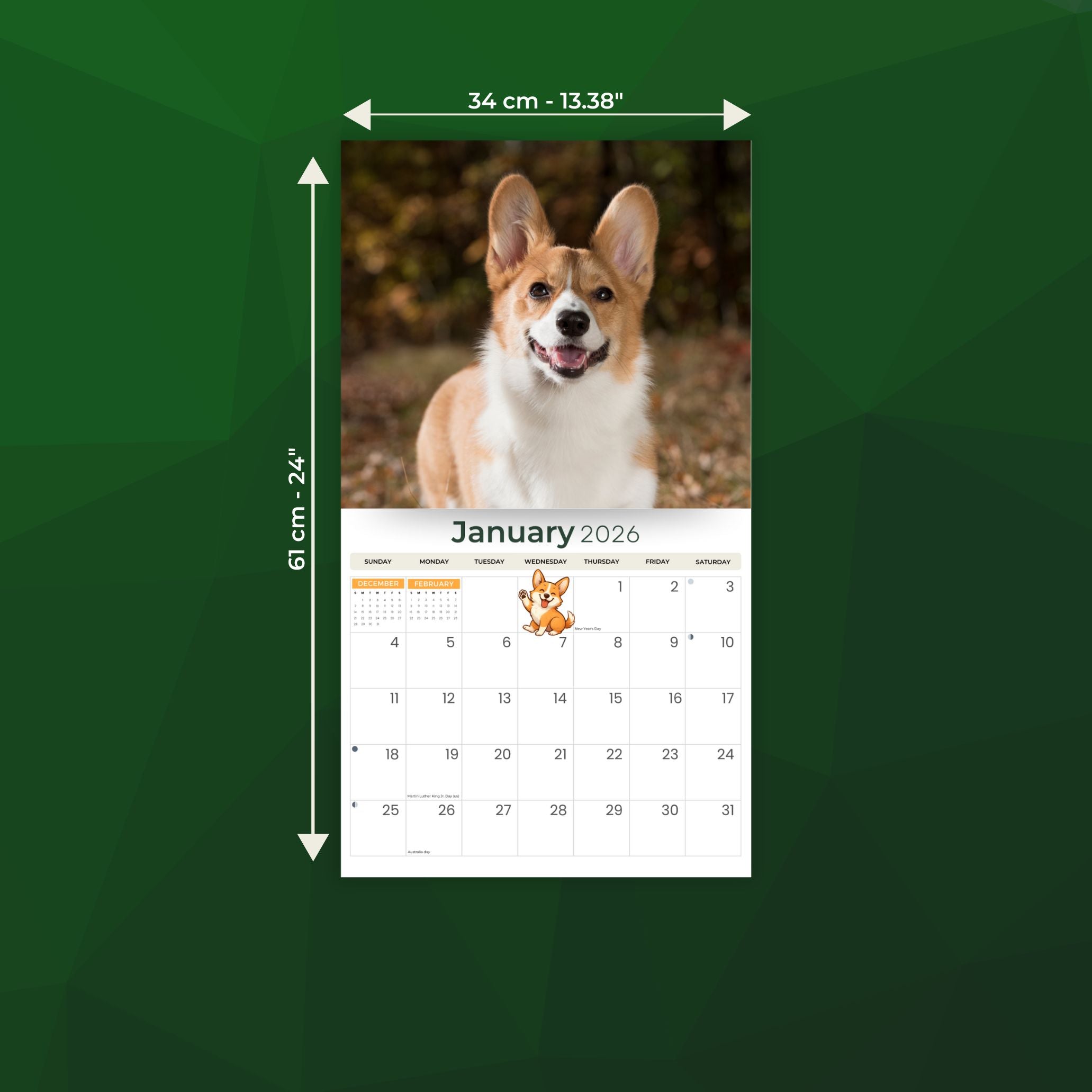 2026 Corgis - Deluxe Wall Calendar