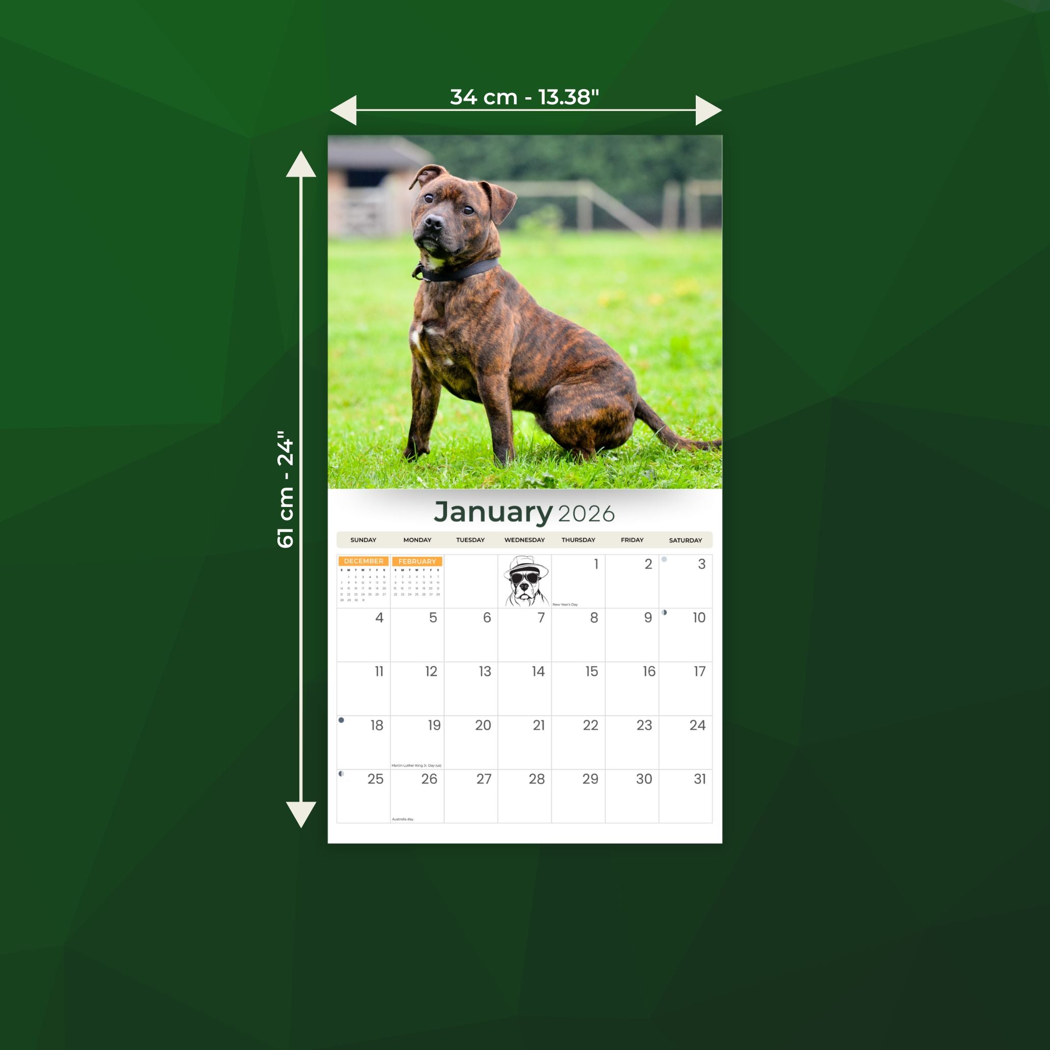 2026 Staffordshire Bull Terrier - Deluxe Wall Calendar