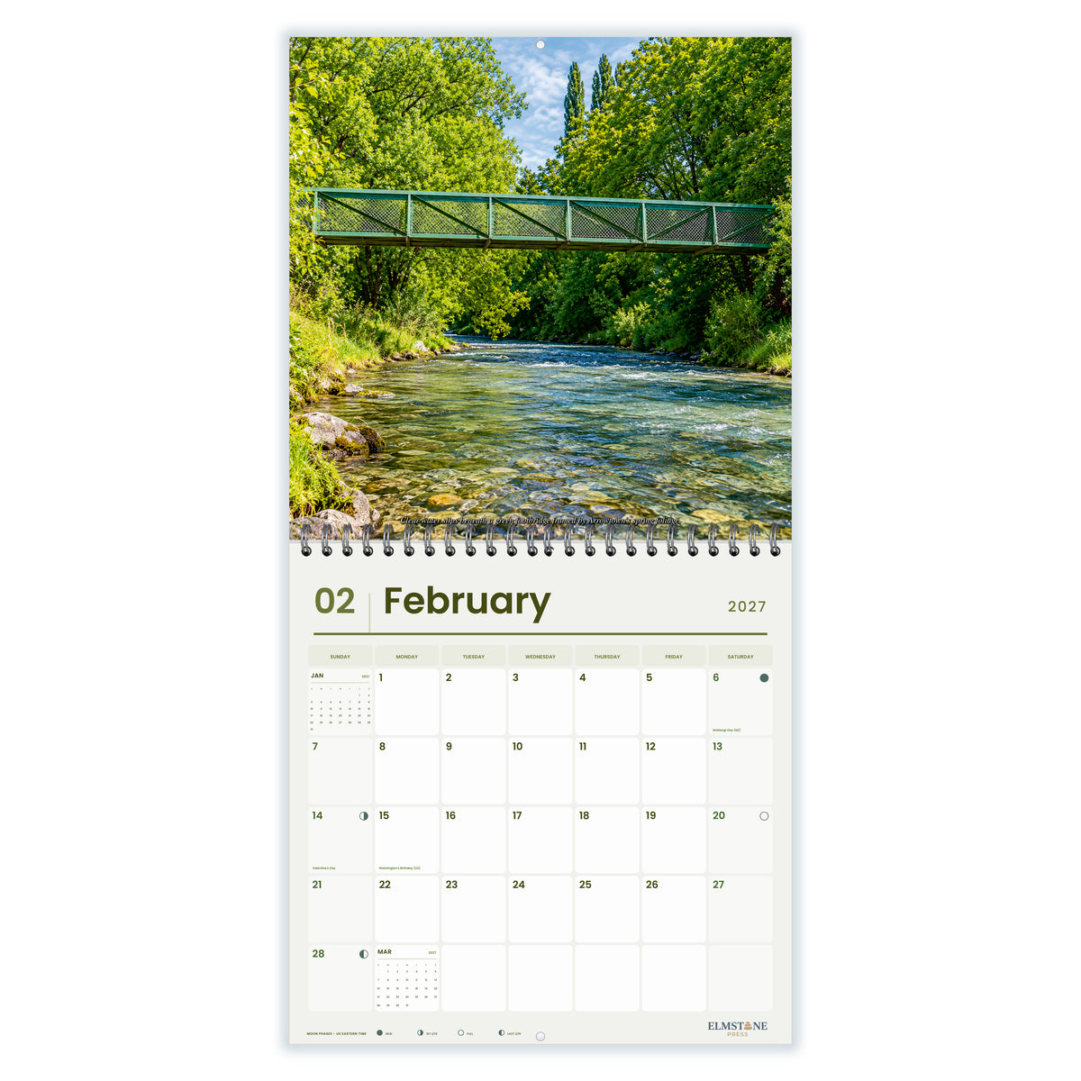 2027 Arrowtown New Zealand Wire-O square wall calendar - february open monthly spread on white