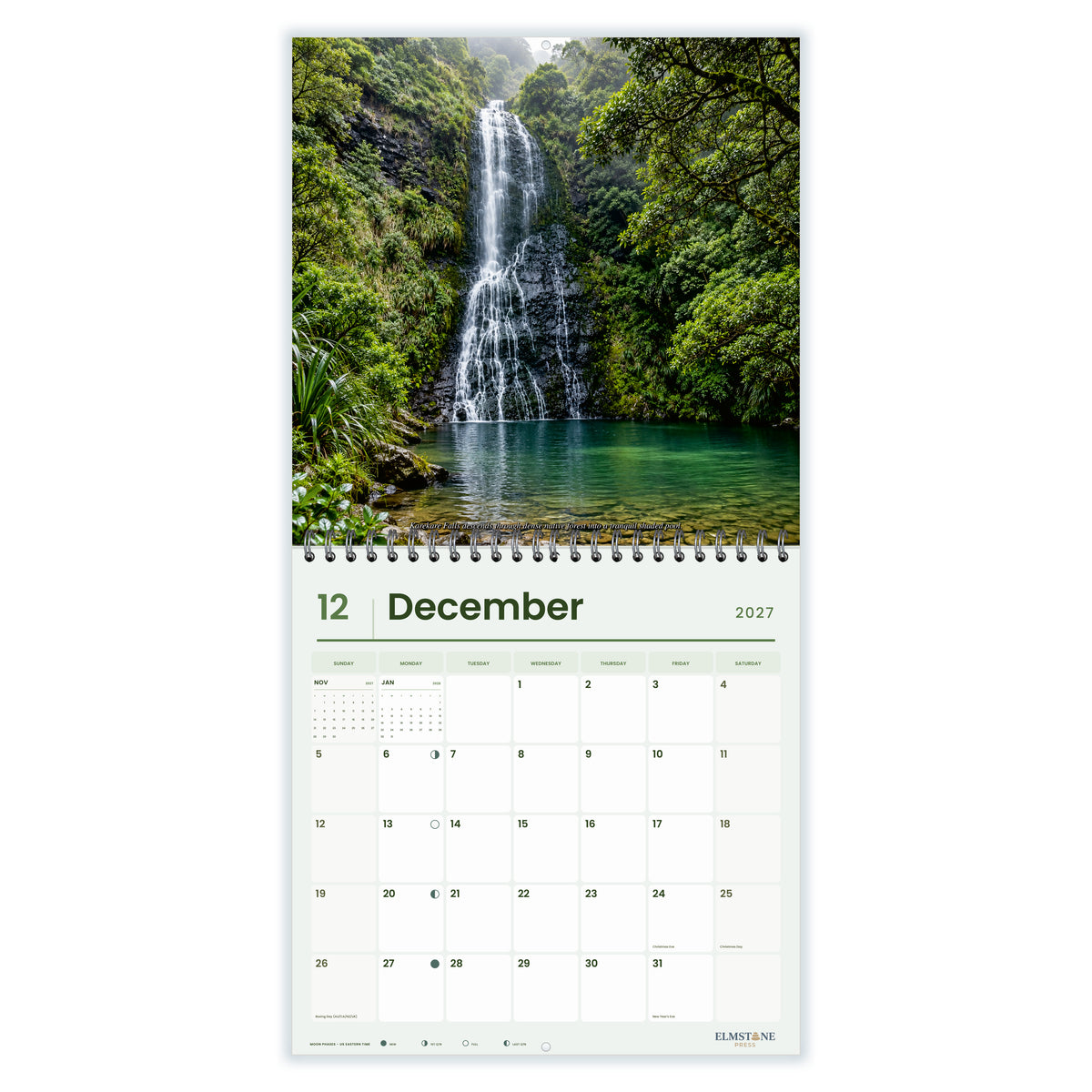 2027 Auckland New Zealand Wire-O square wall calendar - december open monthly spread on white
