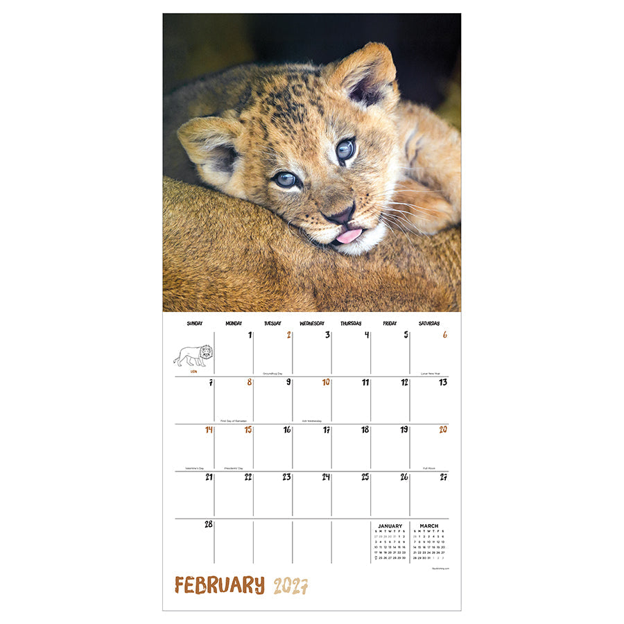 2027 Baby Animals wall calendar open February grid