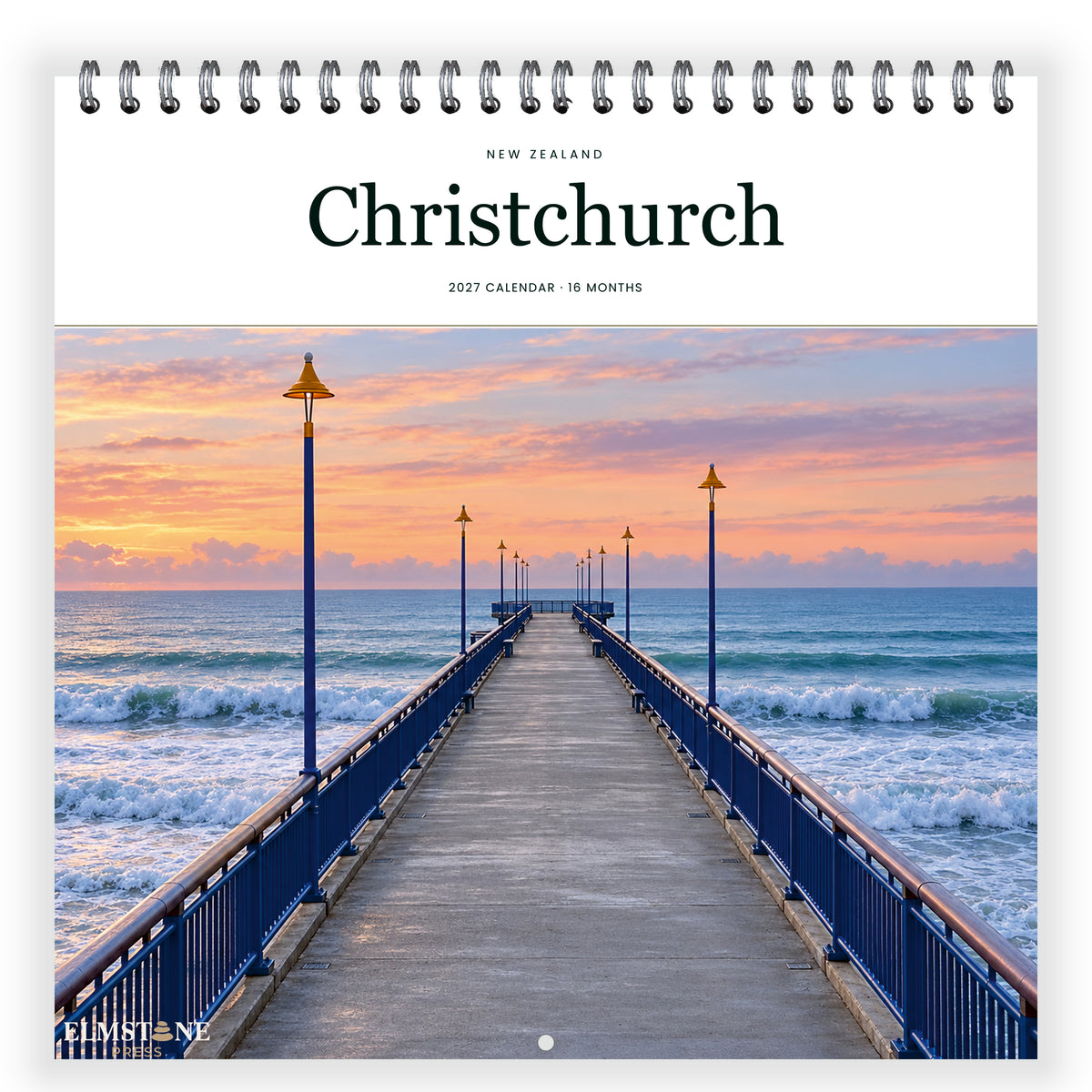 2027 Christchurch New Zealand Wire-O square wall calendar - front cover