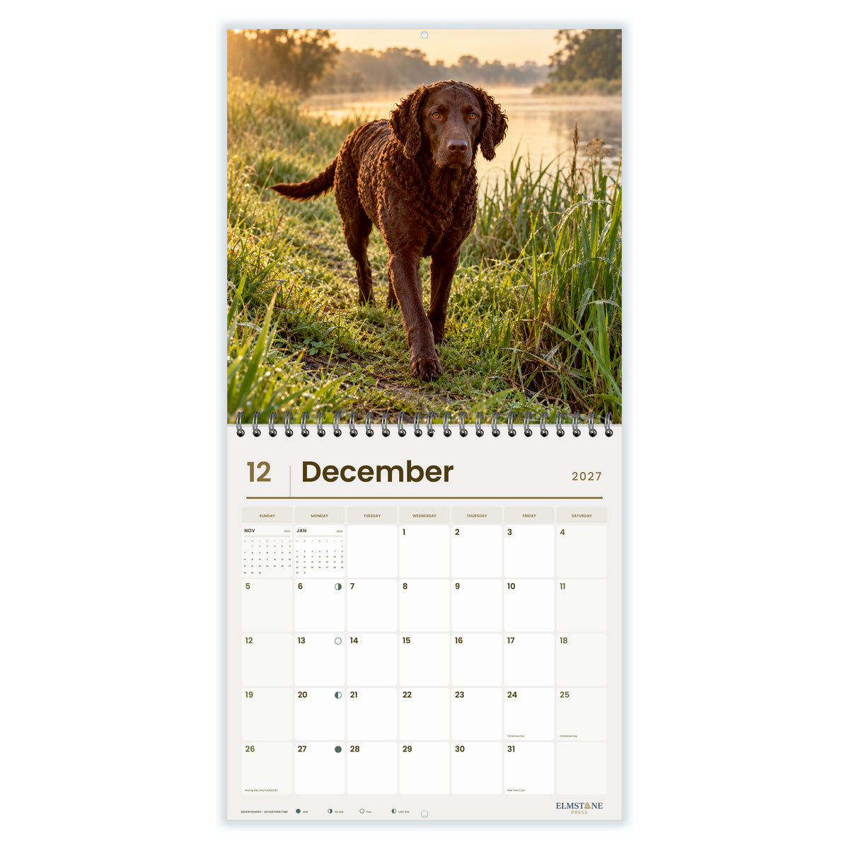2027 Murray River Retrievers Wire-O square wall calendar - december open monthly spread on white