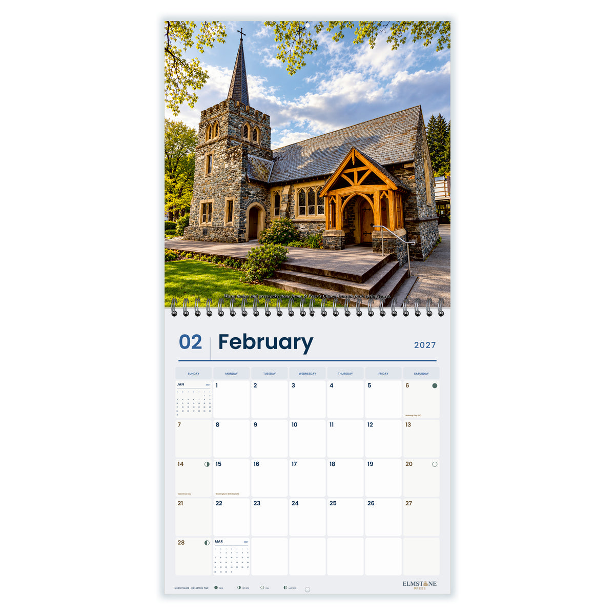 2027 Queenstown New Zealand Wire-O square wall calendar - february open monthly spread on white