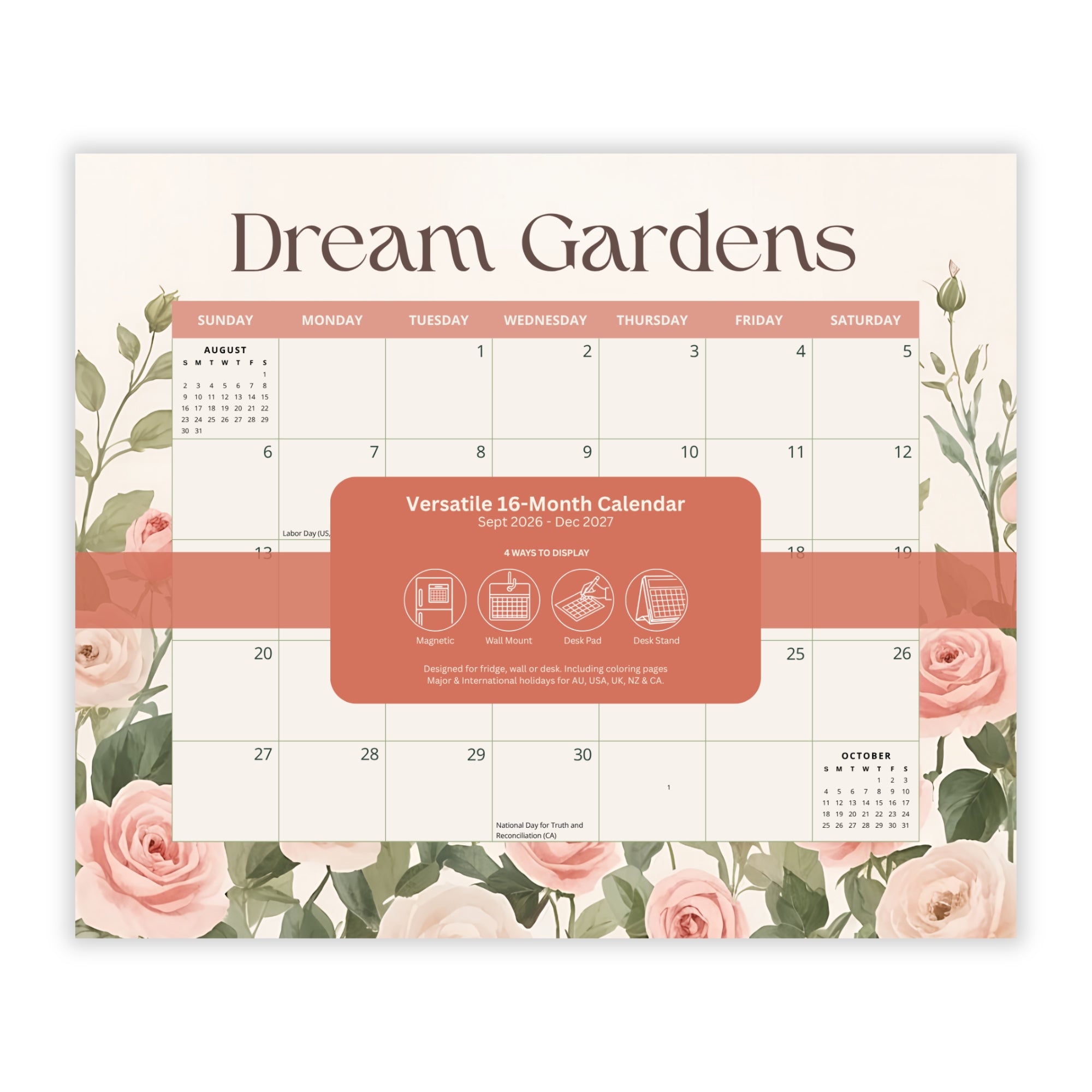 2027 Dream Gardens - Versatile 4-in-1 Magnetic, Wall and Desk Calendar