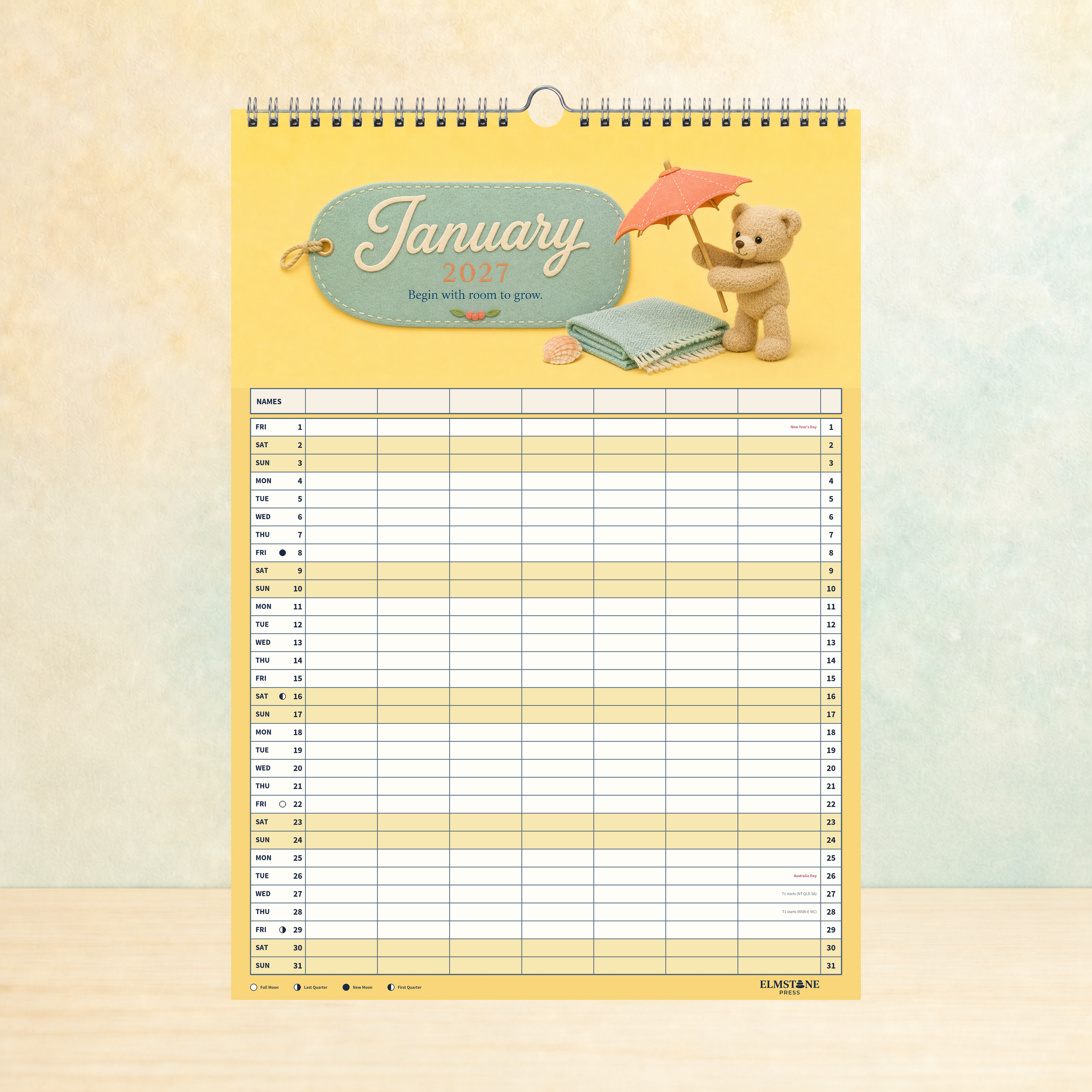 2027 Patch & Pals - ONE BIG US A3 Australian Family Organiser Calendar - Image 02
