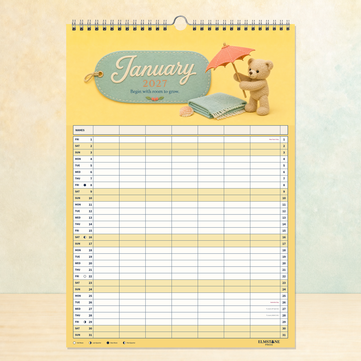 2027 Patch & Pals - ONE BIG US A3 Australian Family Organiser Calendar - Image 02