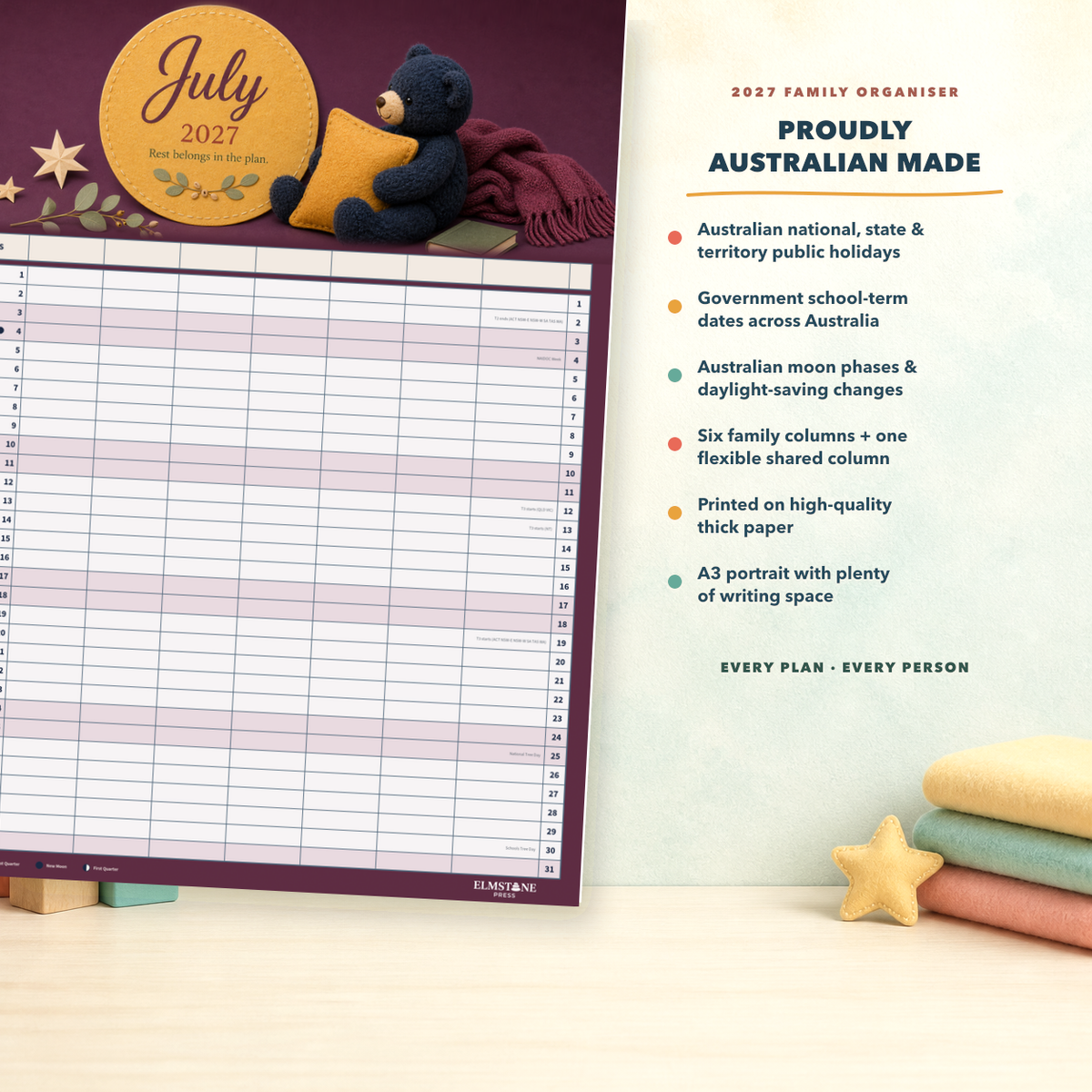 2027 Patch & Pals - ONE BIG US A3 Australian Family Organiser Calendar - Image 07
