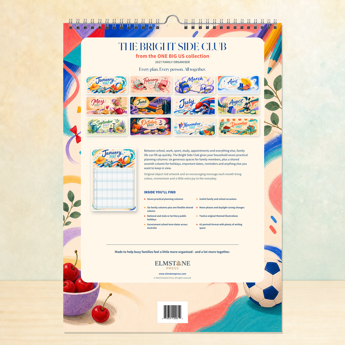 2027 The Bright Side Club - ONE BIG US A3 Australian Family Organiser Calendar - Image 04