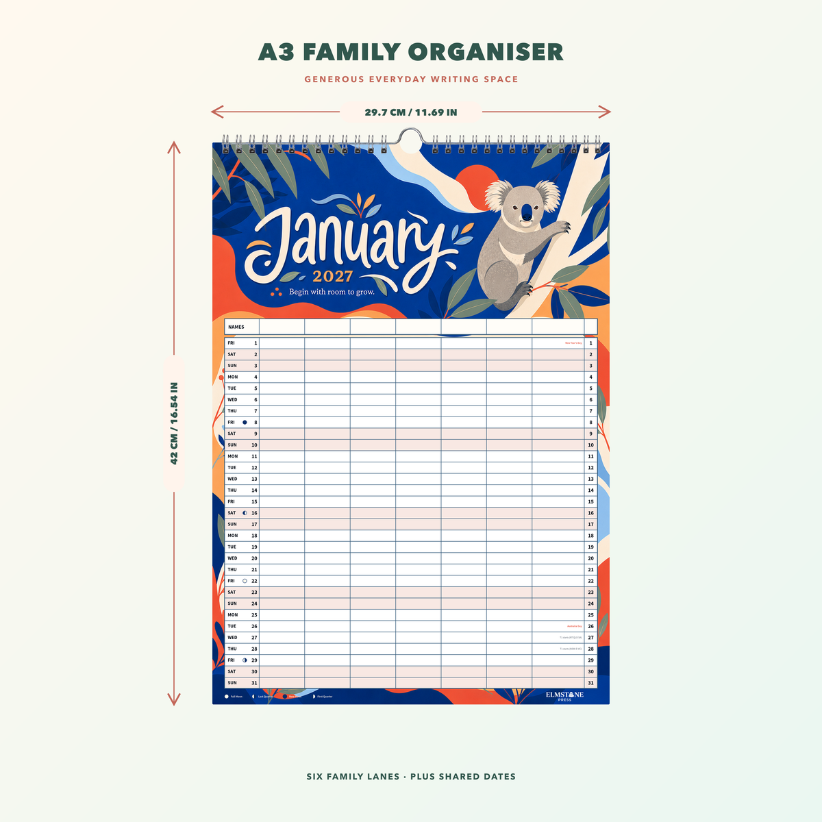 2027 Wild & Wattle - ONE BIG US A3 Australian Family Organiser Calendar - Image 08