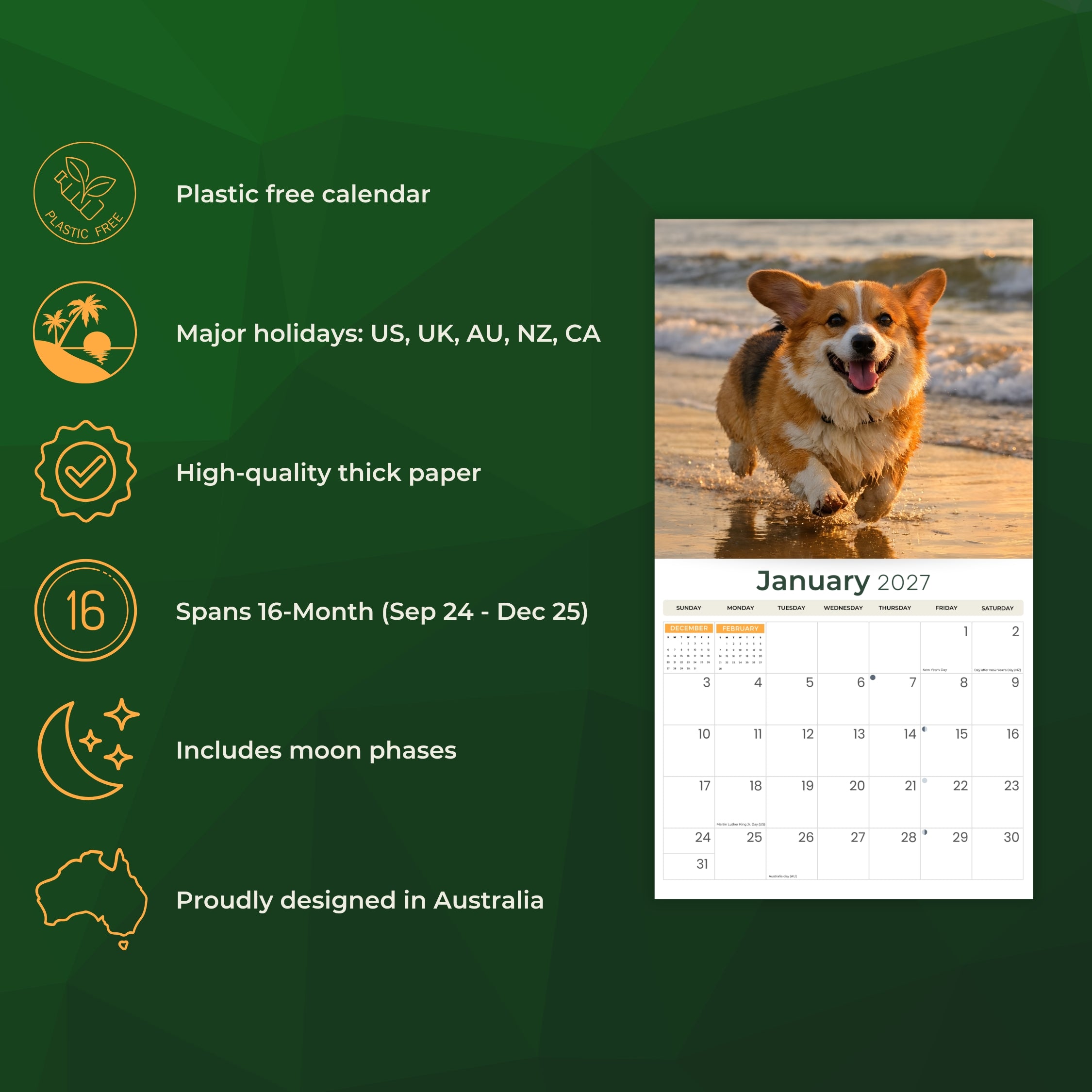 2027 Corgis - Deluxe Wall Calendar