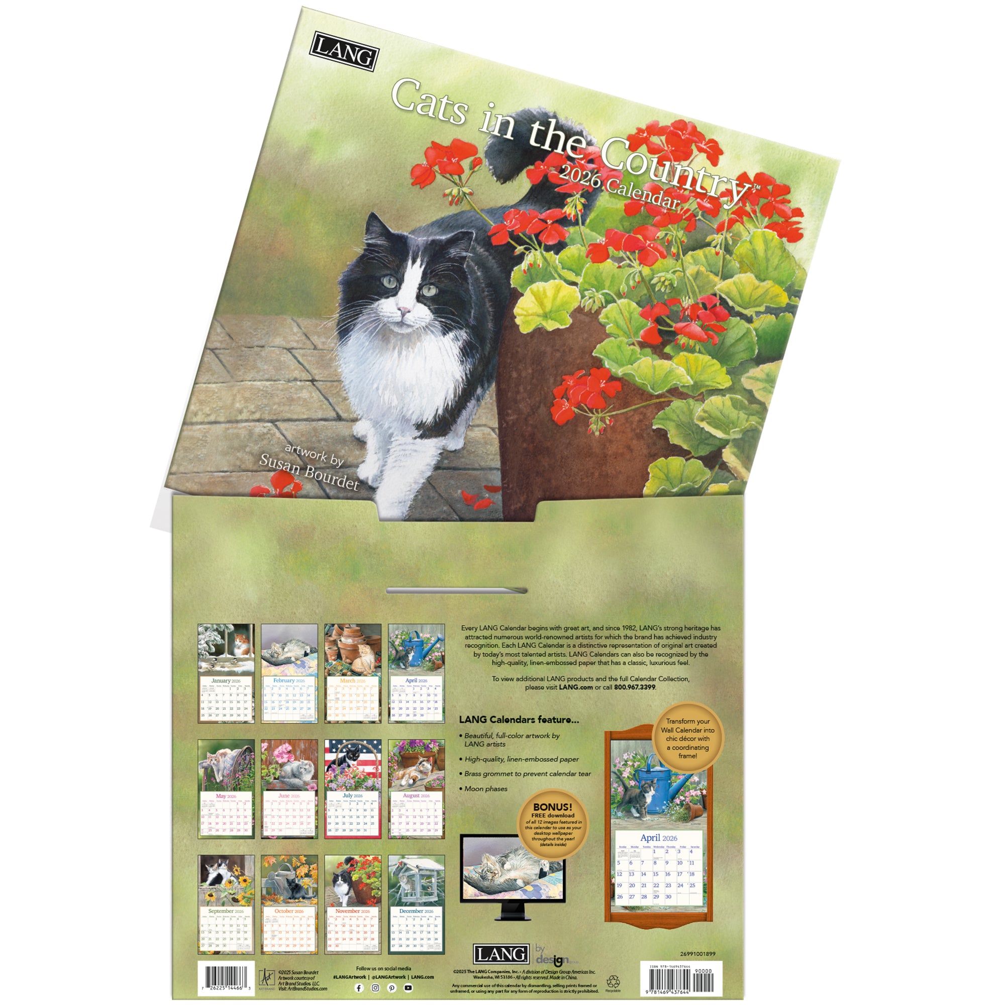 2026 LANG Cats In The Country - Deluxe Wall Calendar