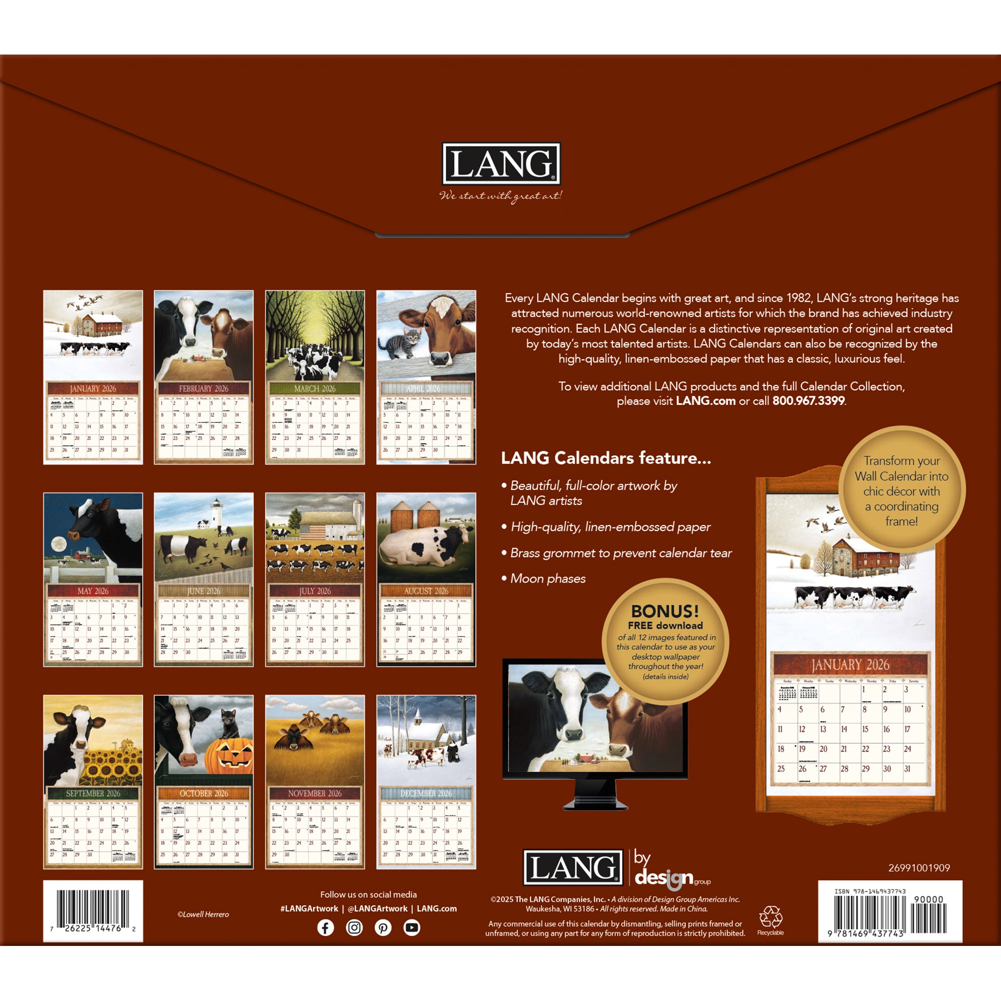 2026 LANG Cows Cows Cows - Deluxe Wall Calendar