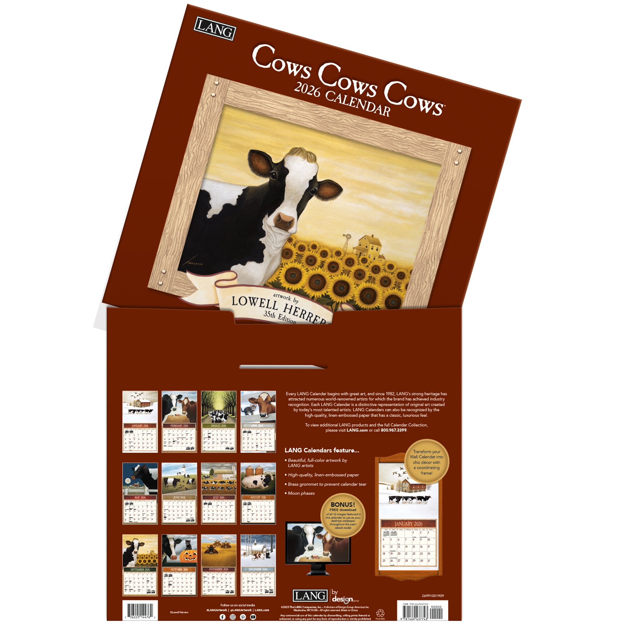 2026 LANG Cows Cows Cows - Deluxe Wall Calendar