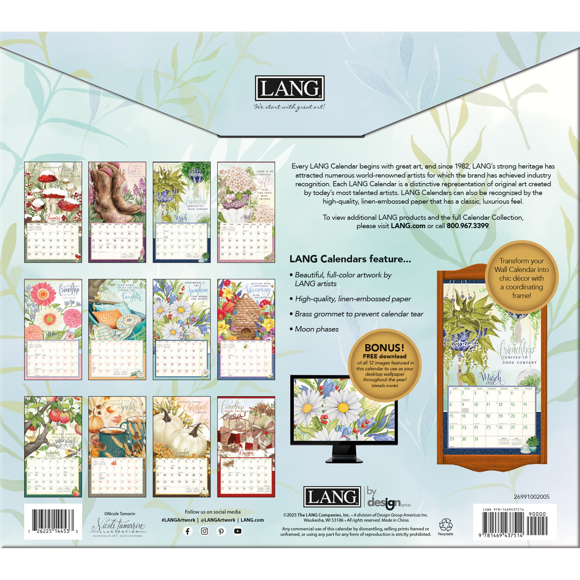 2026 LANG Abundant Friendship - Deluxe Wall Calendar