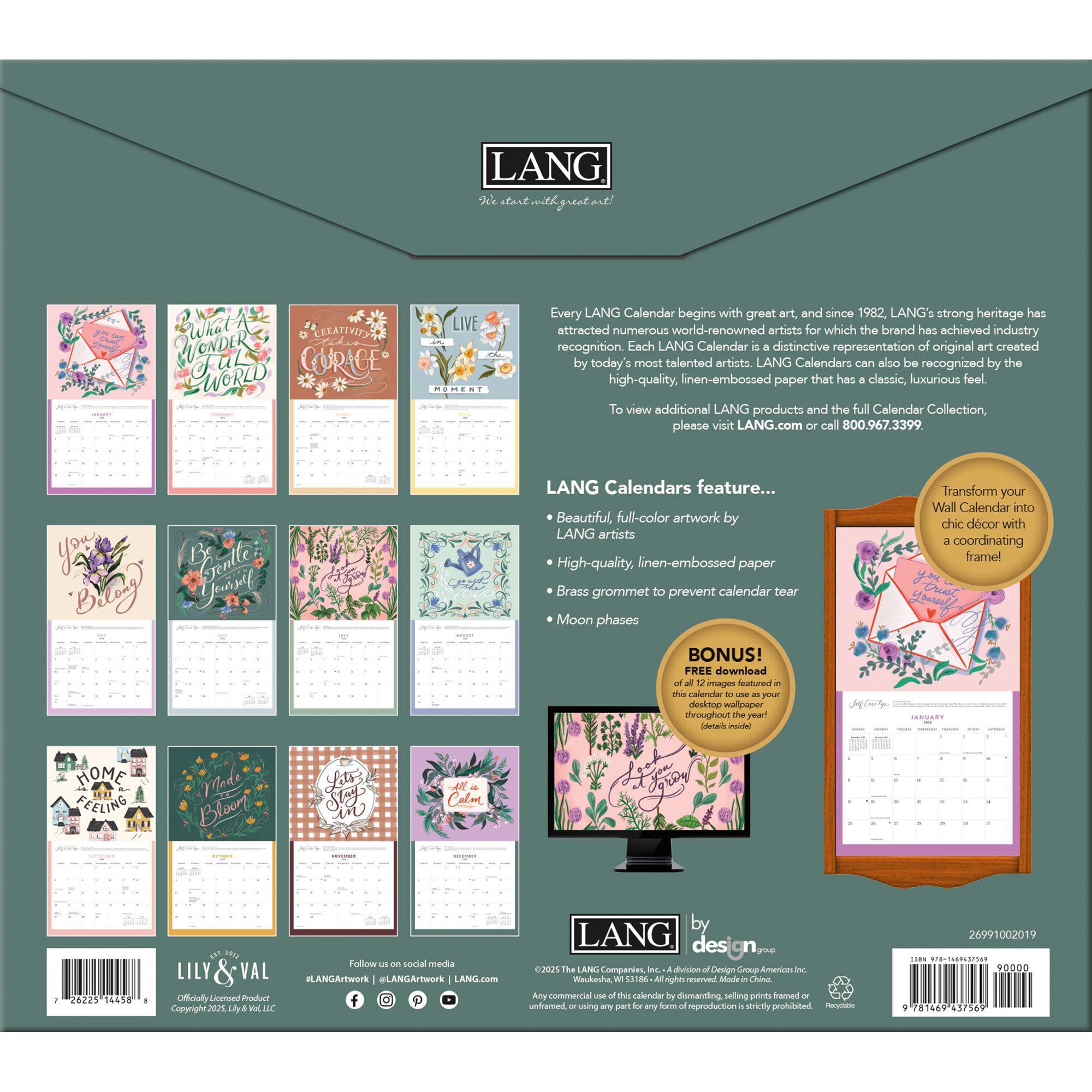 2026 LANG Be Gentle With Yourself - Deluxe Wall Calendar