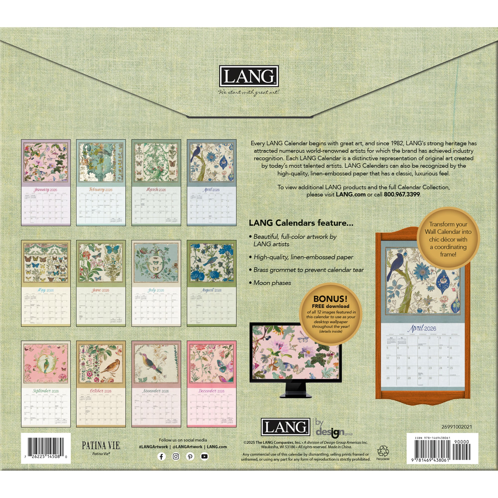 2026 LANG Patina Vie - Deluxe Wall Calendar