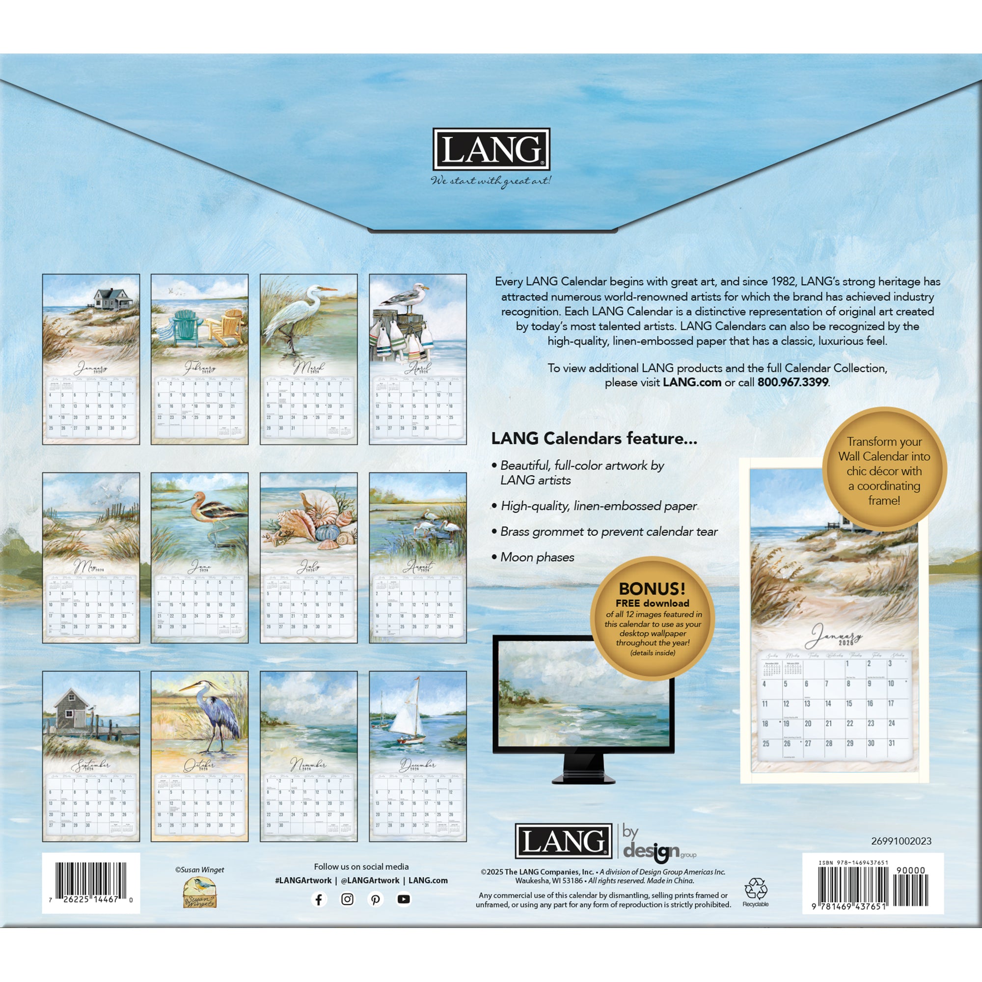 2026 LANG Coastal Shores - Deluxe Wall Calendar