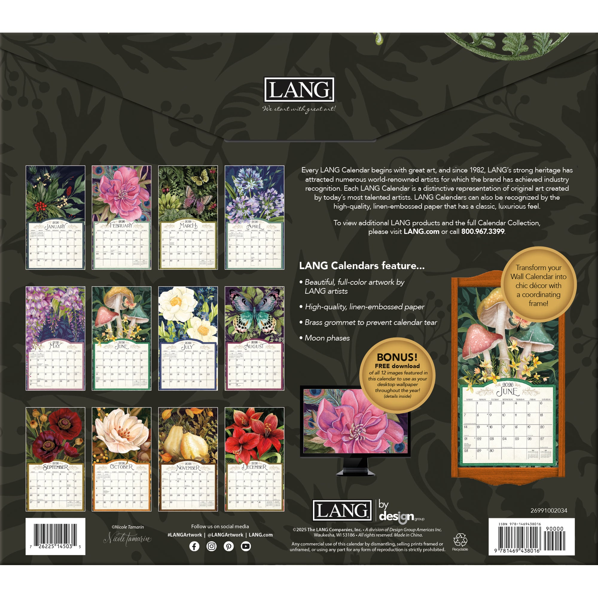 2026 LANG Midnight Garden - Deluxe Wall Calendar
