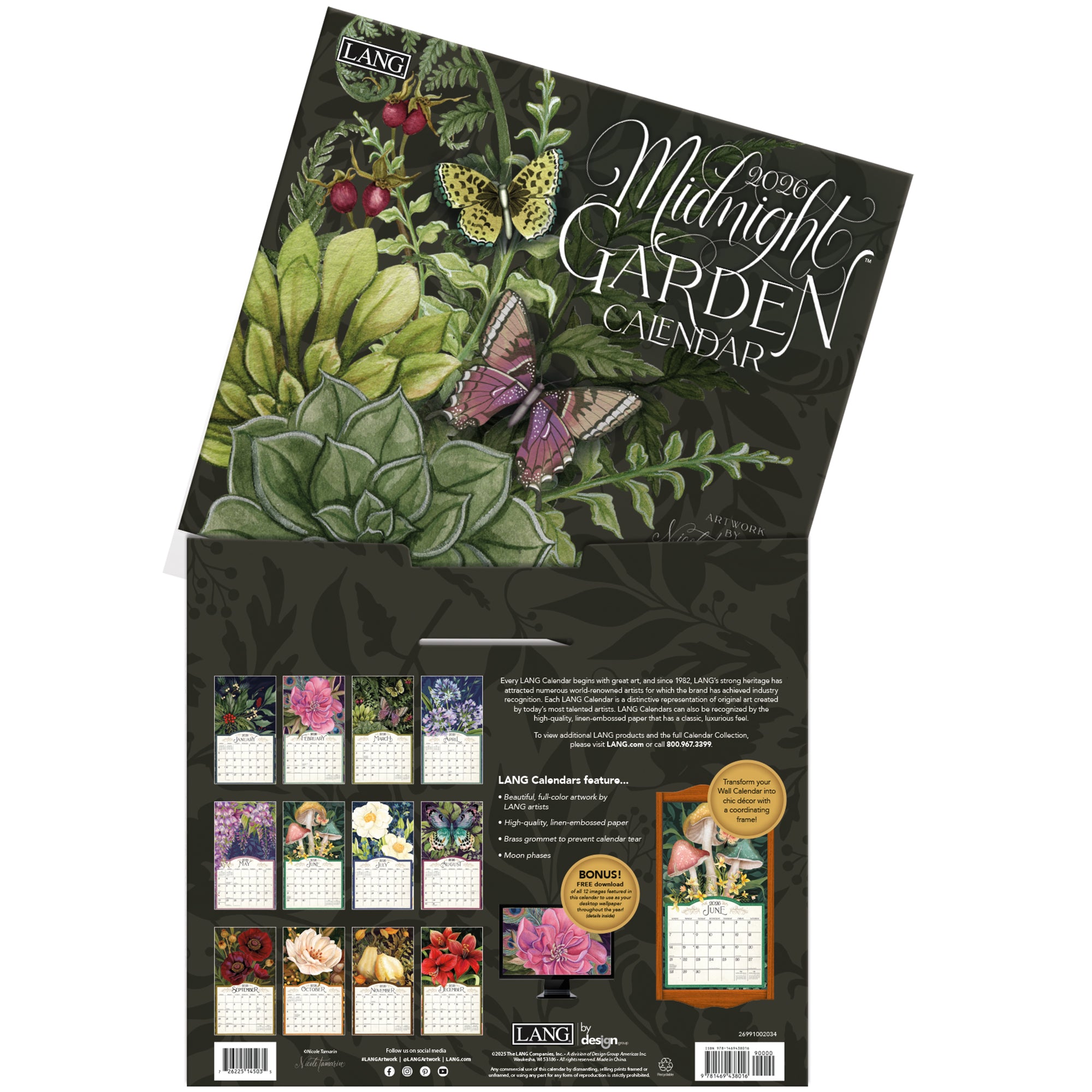 2026 LANG Midnight Garden - Deluxe Wall Calendar