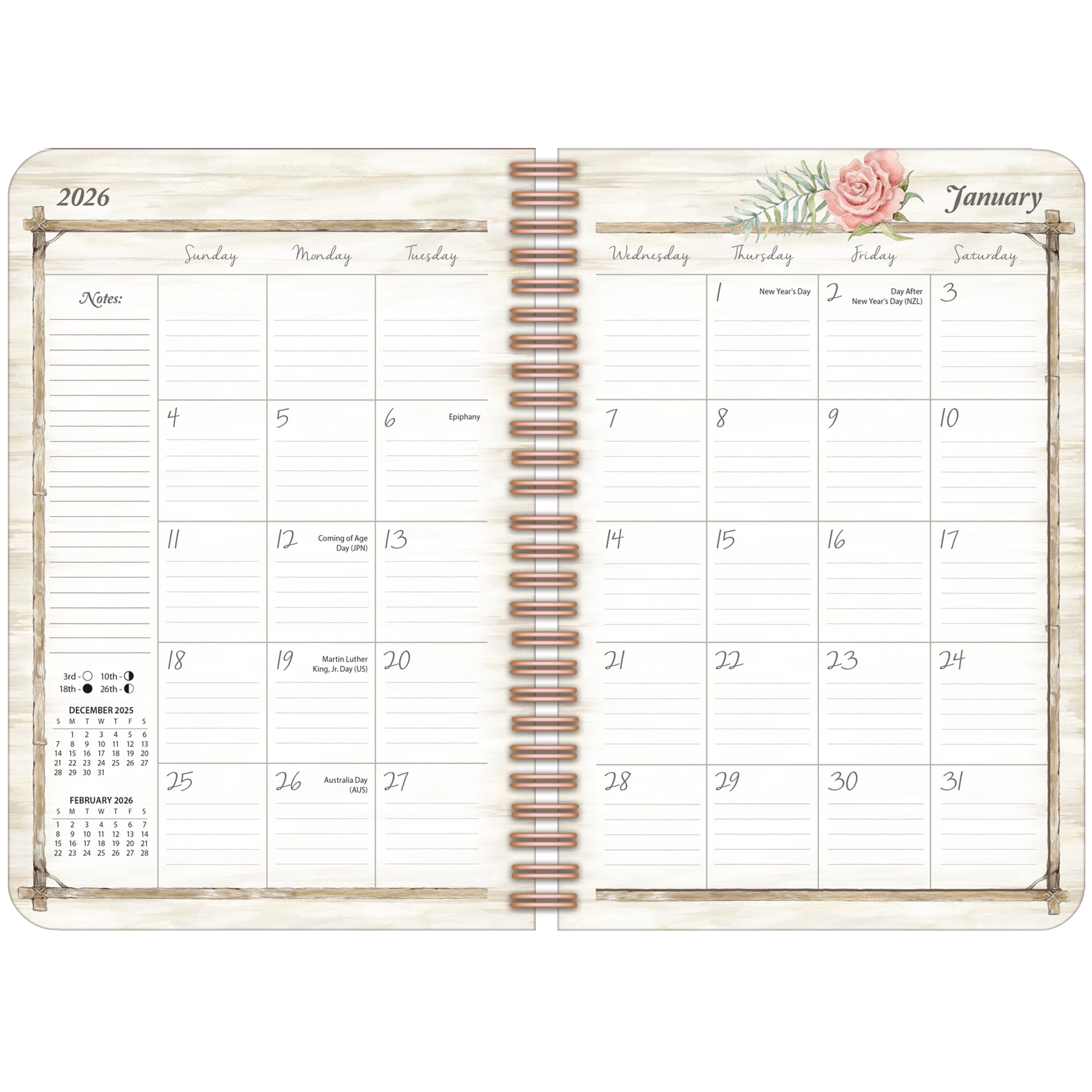 2026 LANG Rosewood Ranch - Spiral Monthly & Weekly Engagement Diary/Planner