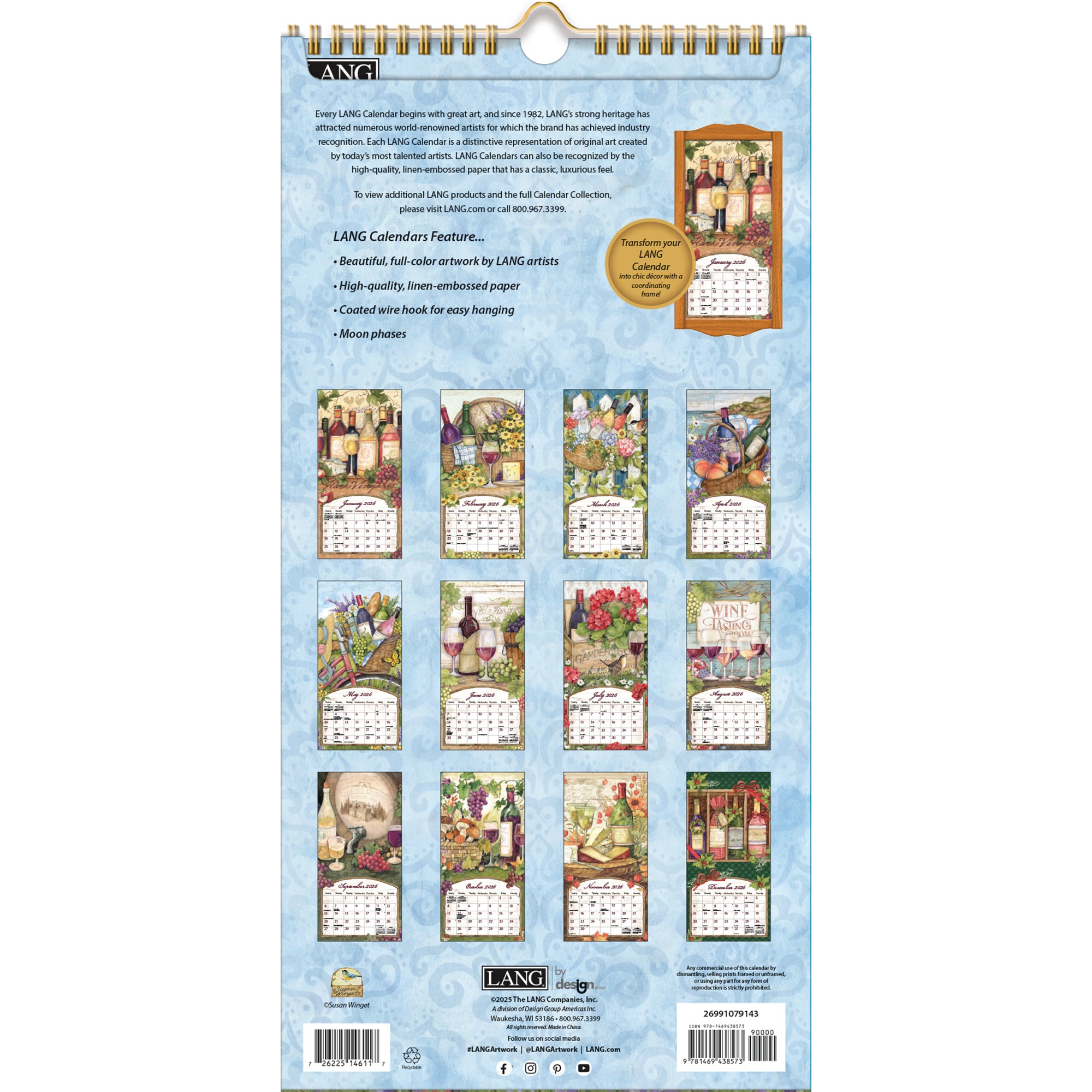 2026 LANG Wine Country - Slim Vertical Wall Calendar