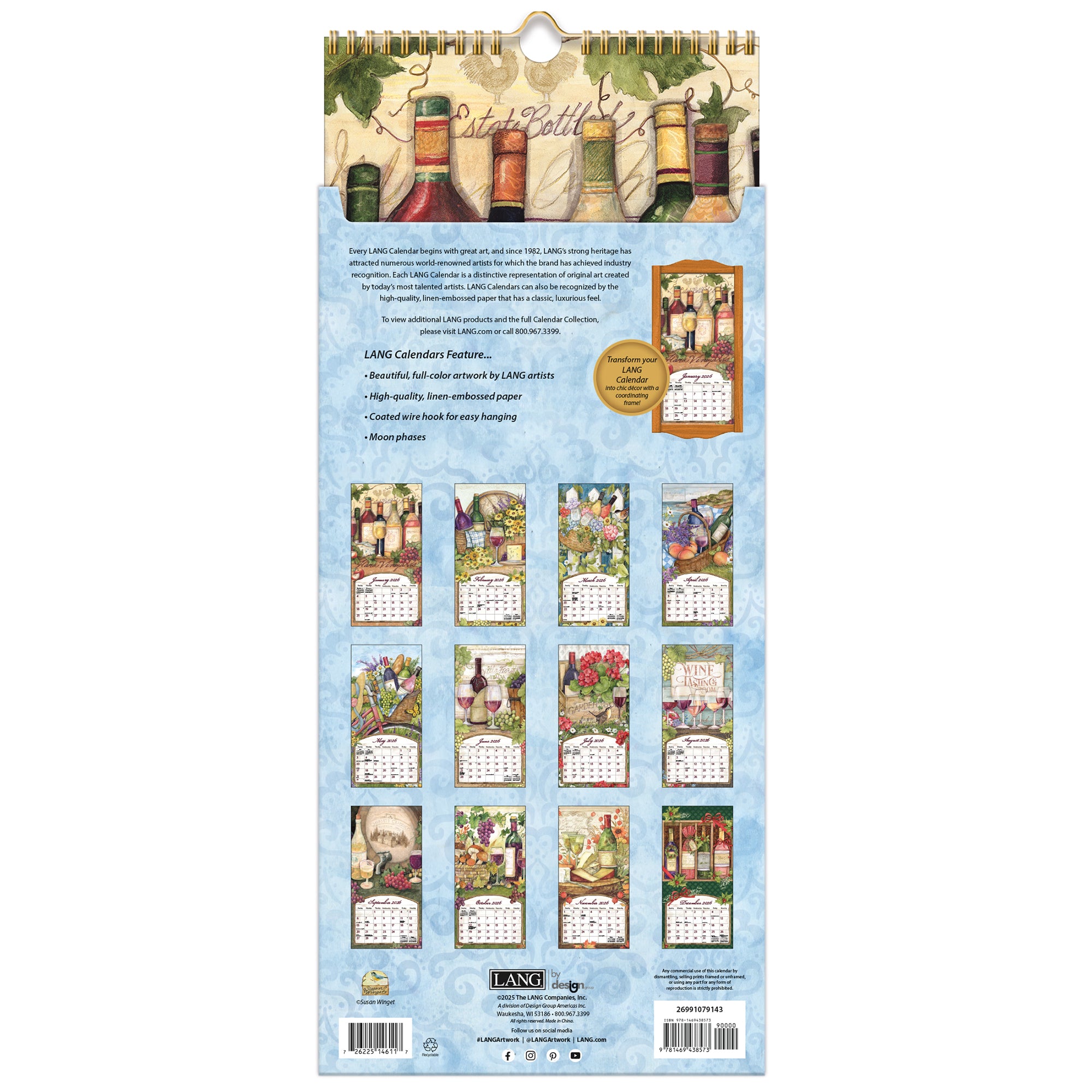 2026 LANG Wine Country - Slim Vertical Wall Calendar