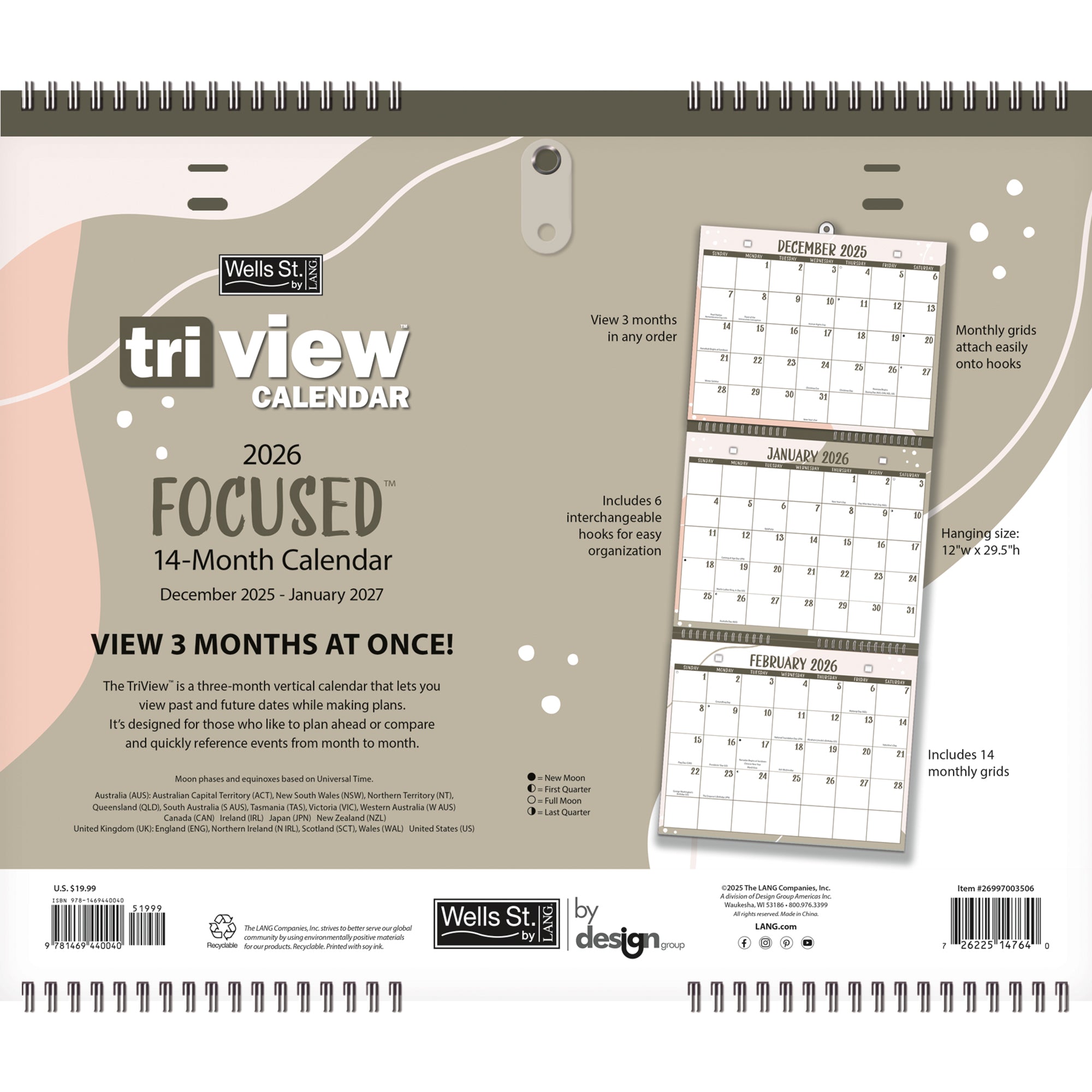 2026 LANG Focused - 3 Month View Wall Calendar
