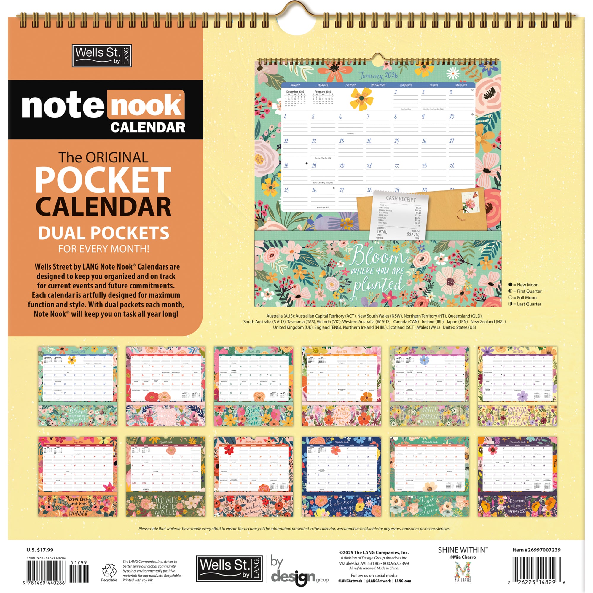 2026 LANG Shine Within - Note Nook Square Wall Calendar
