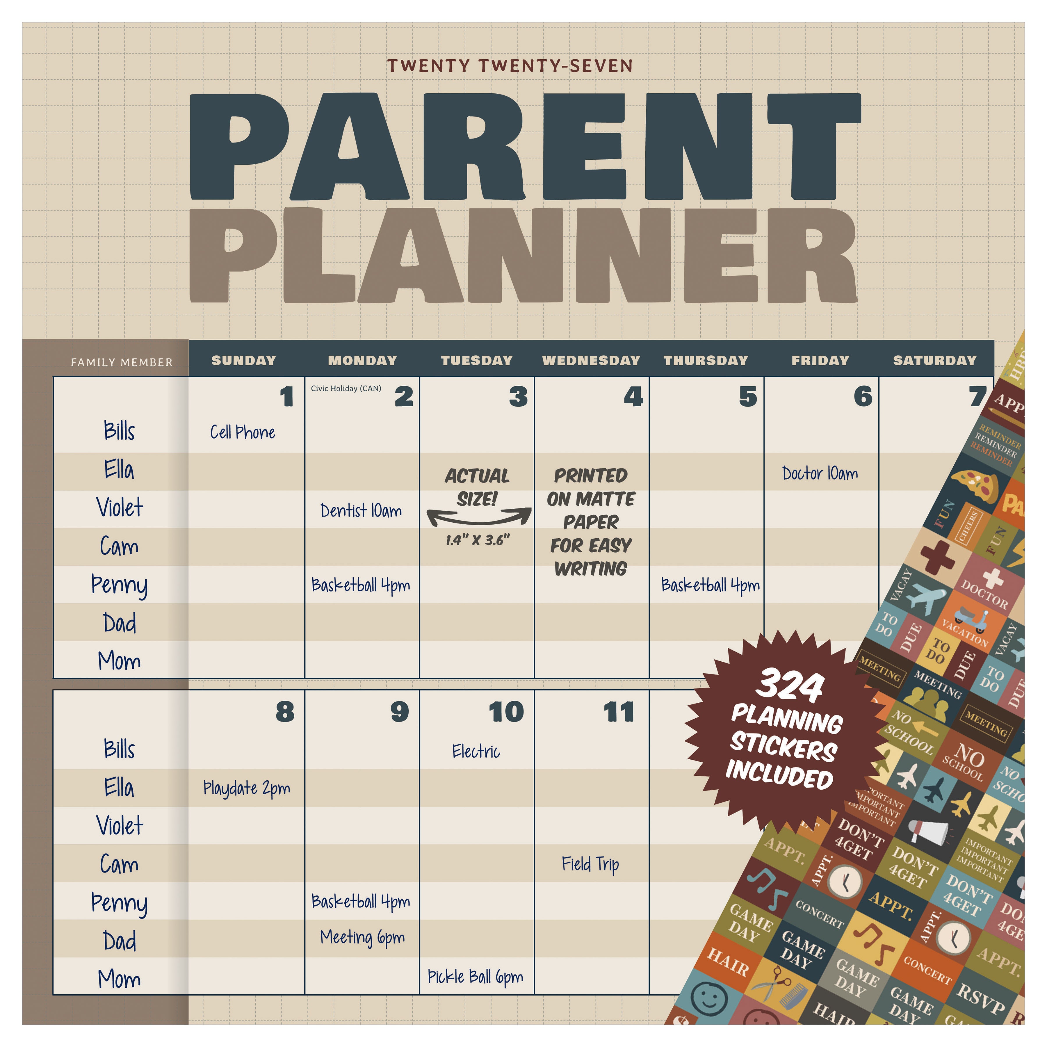2027 Parent Planner - Square Wall Calendar