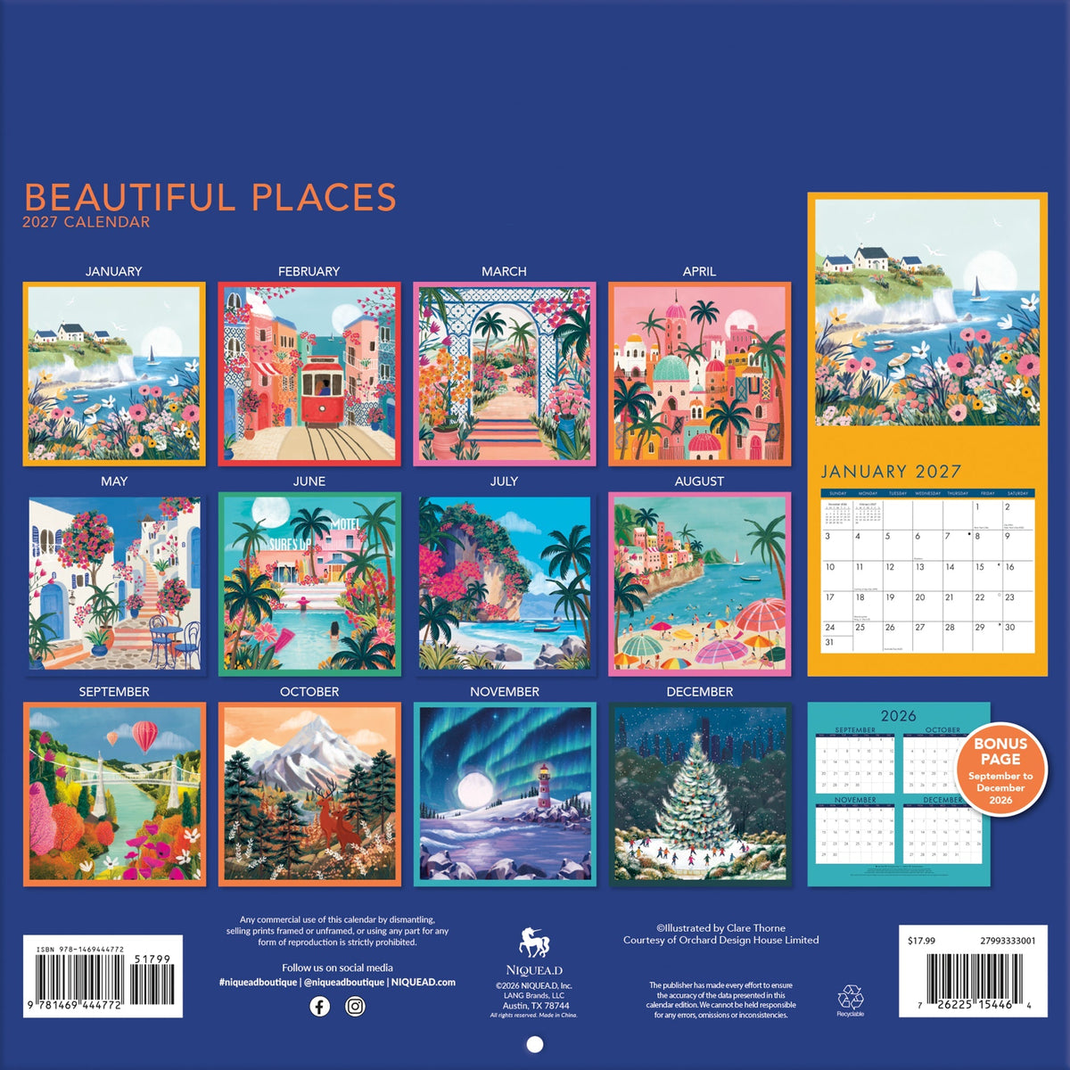 2027 Beautiful Bright Places - Square Wall Calendar
