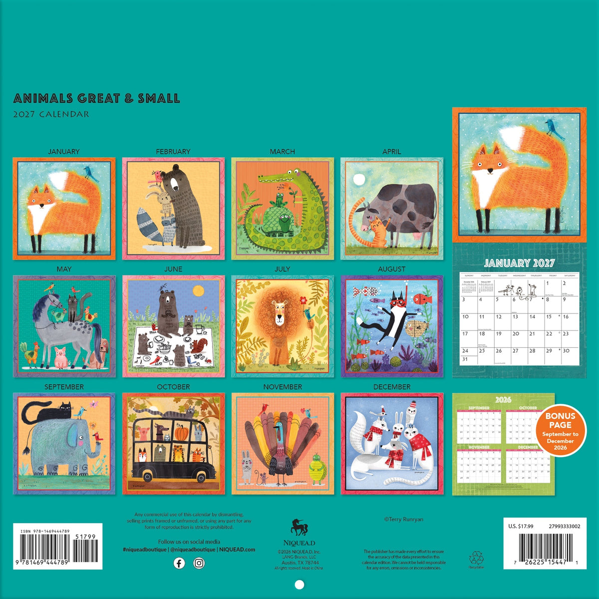 2027 Animals Great & Small - Square Wall Calendar