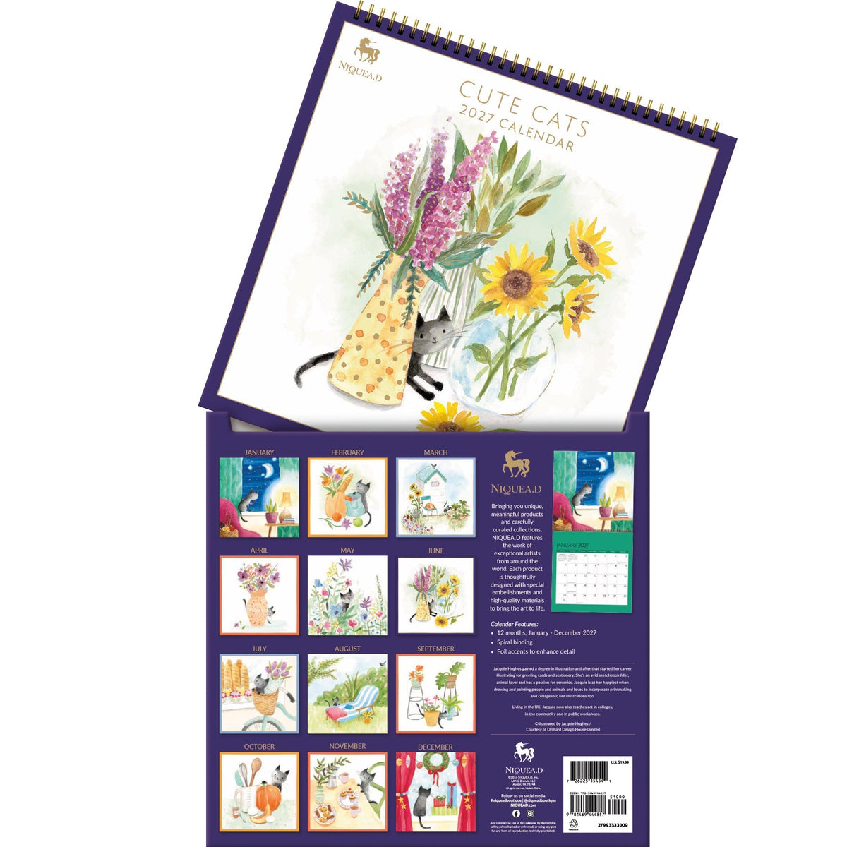 2027 Cute Cats - Spiral Square Wall Calendar