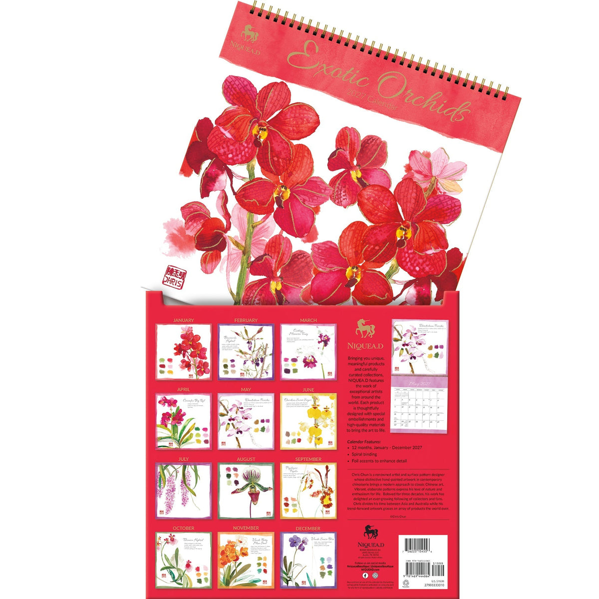 2027 Exotic Orchids - Spiral Square Wall Calendar