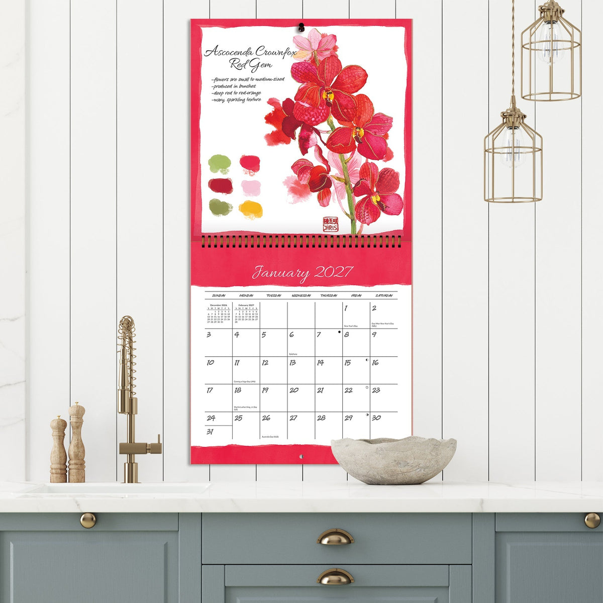 2027 Exotic Orchids - Spiral Square Wall Calendar