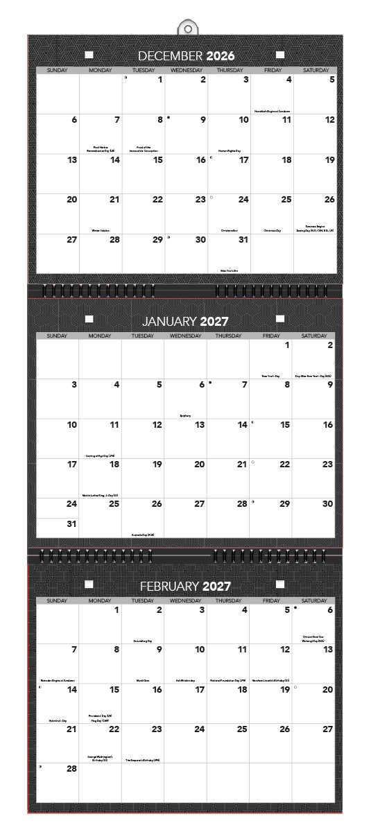 2027 Office - 3 Month View Wall Calendar