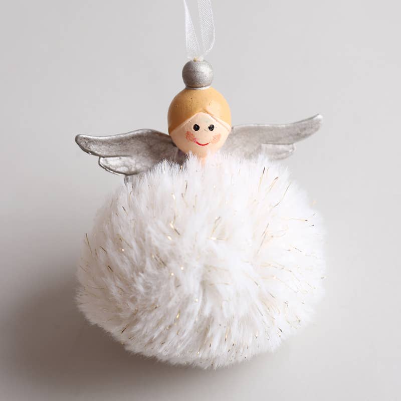 Cute & Fluffy Pink & White Resin Angel - Christmas Decoration