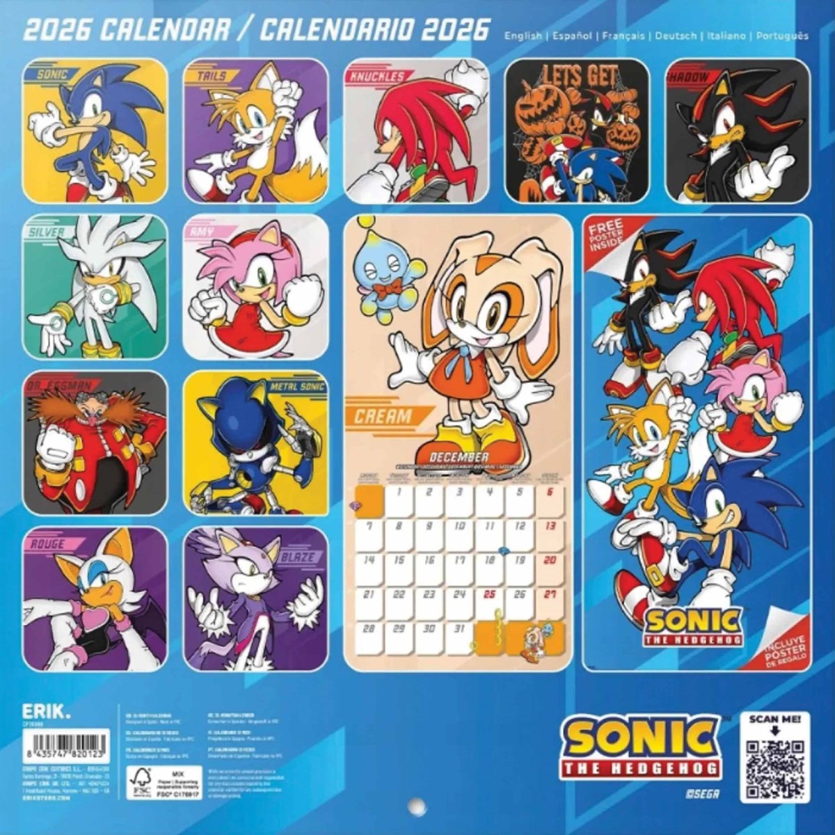 2026 Sonic The Hedgehog - Square Wall Calendar