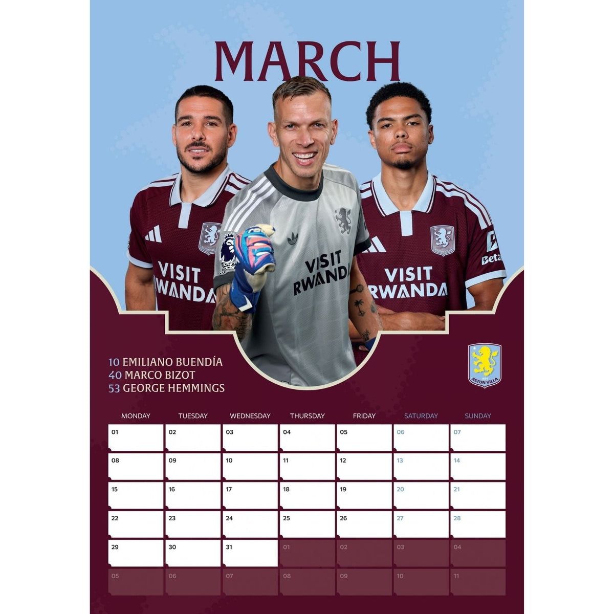2027 Aston Villa FC - A3 Wall Calendar - product image 2