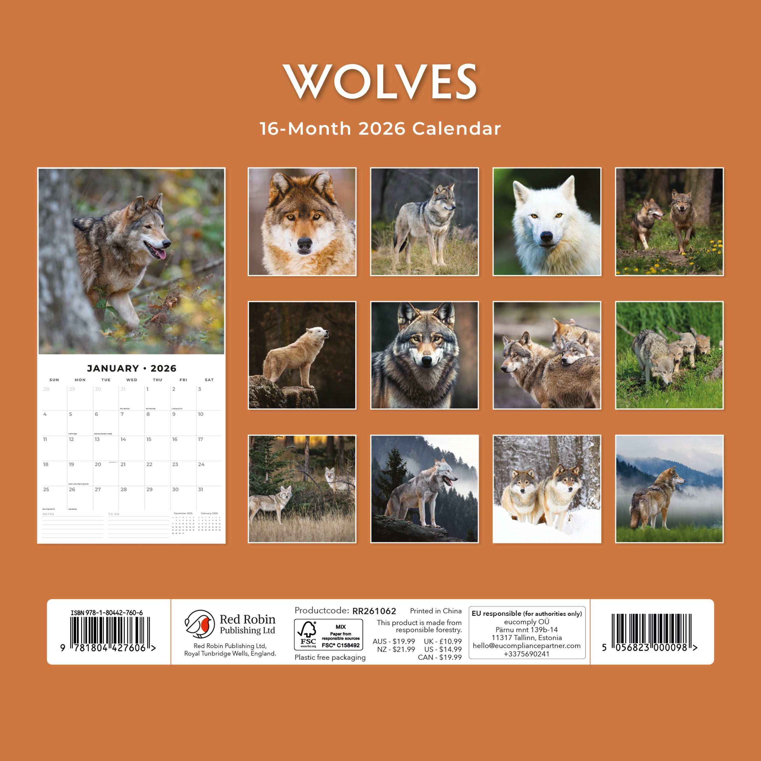 2026 Wolves - Square Wall Calendar