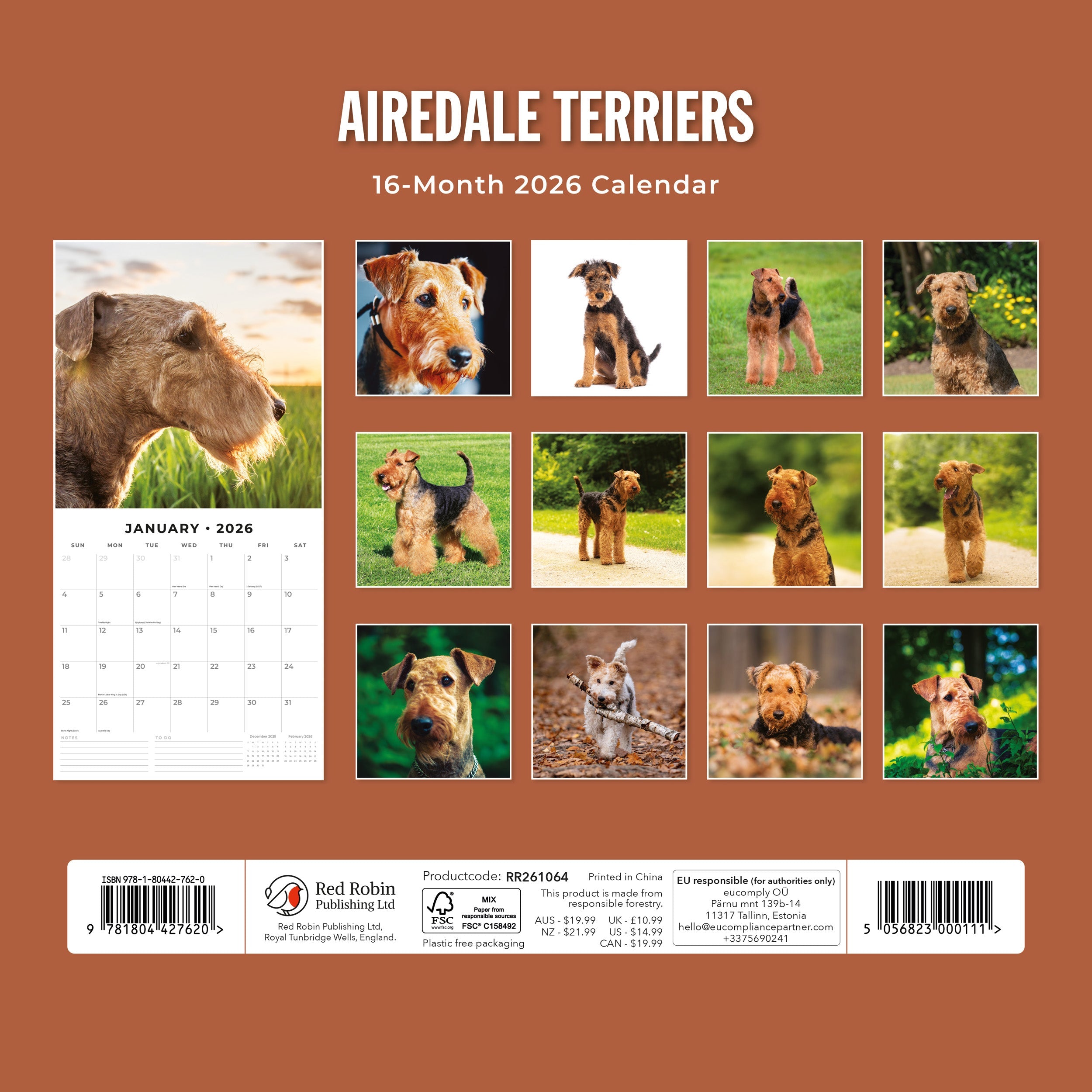 2026 Airedale Terriers - Square Wall Calendar