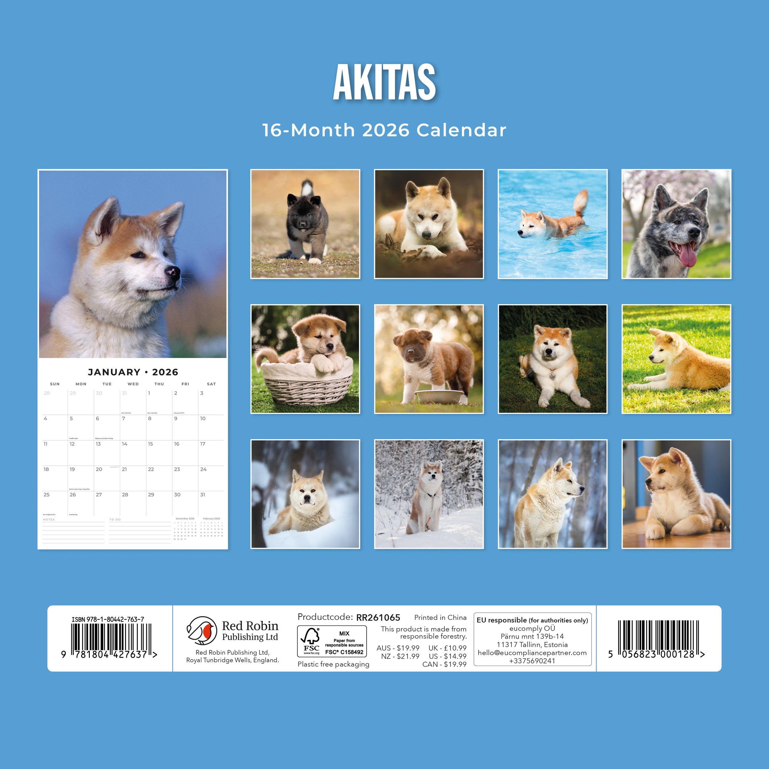 2026 Akitas - Square Wall Calendar