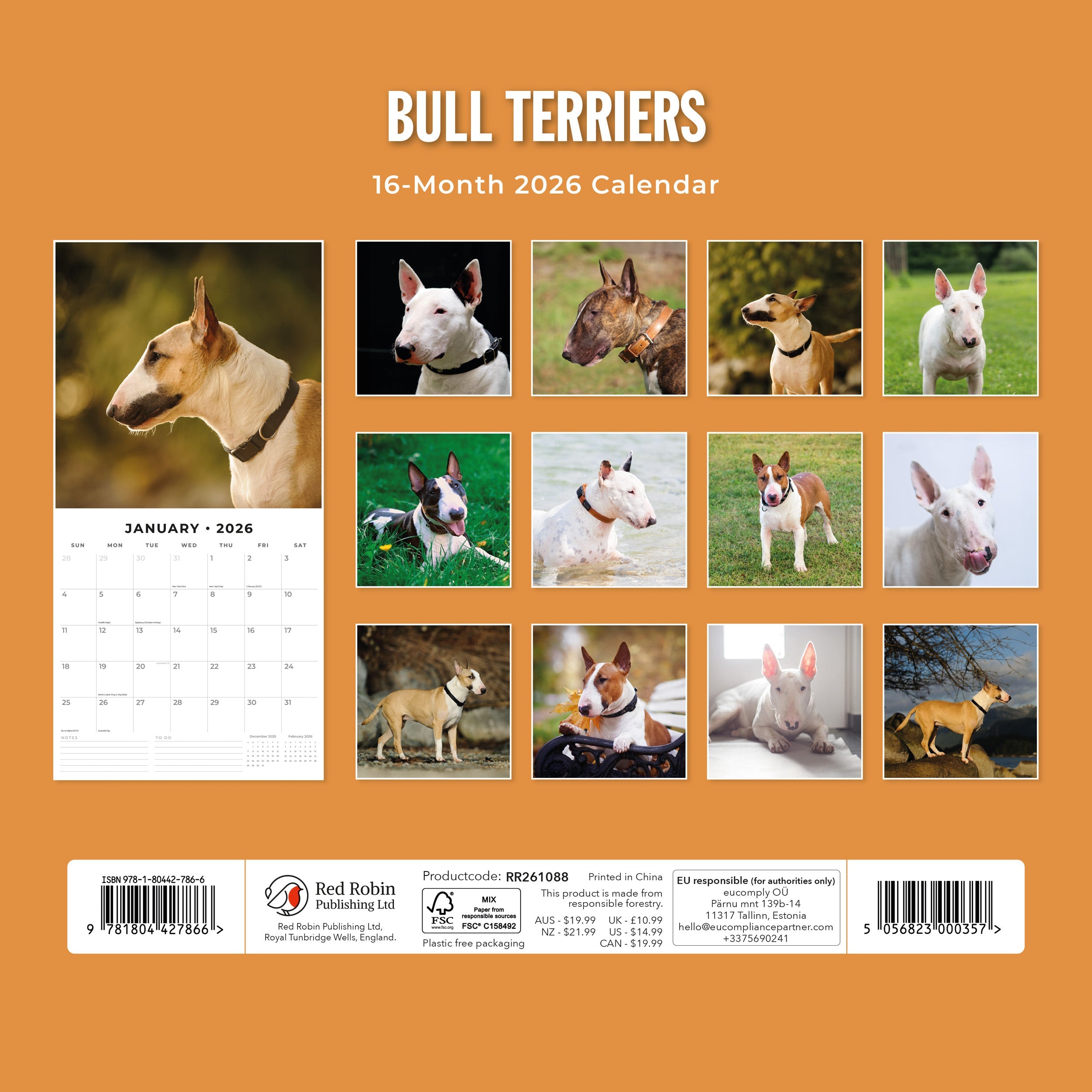 2026 Bull Terriers - Square Wall Calendar