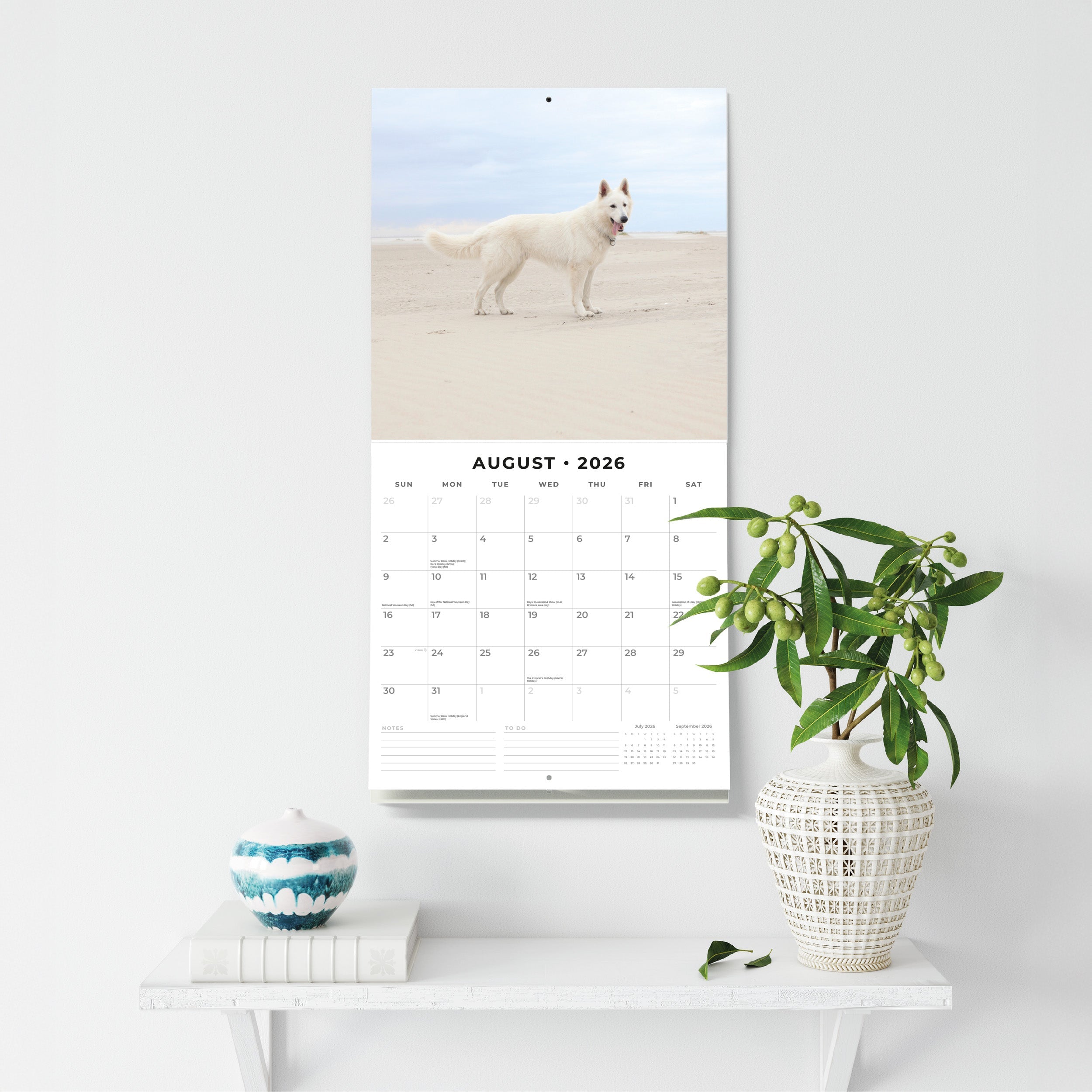 2026 German Shepherd, White - Square Wall Calendar