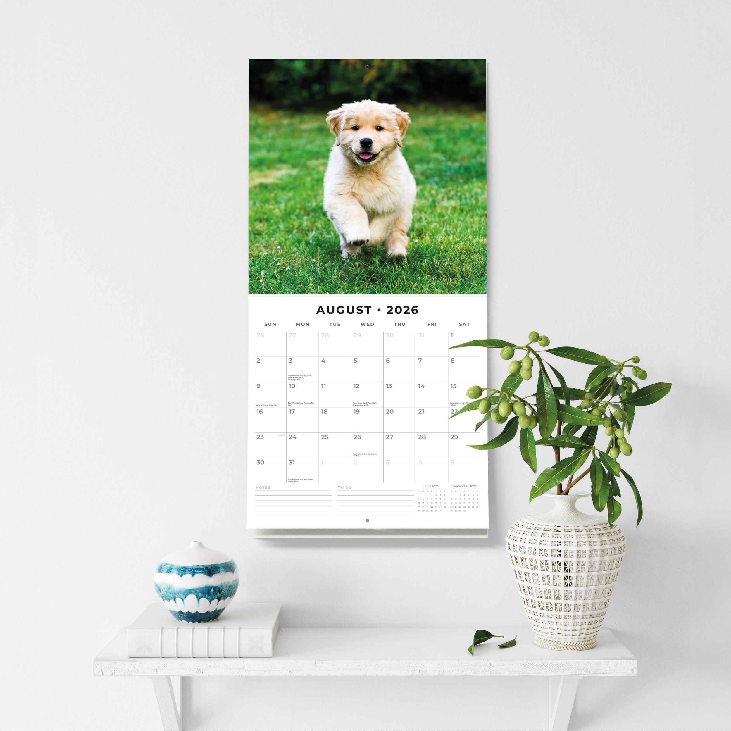 2026 Golden Retriever Puppies - Square Wall Calendar