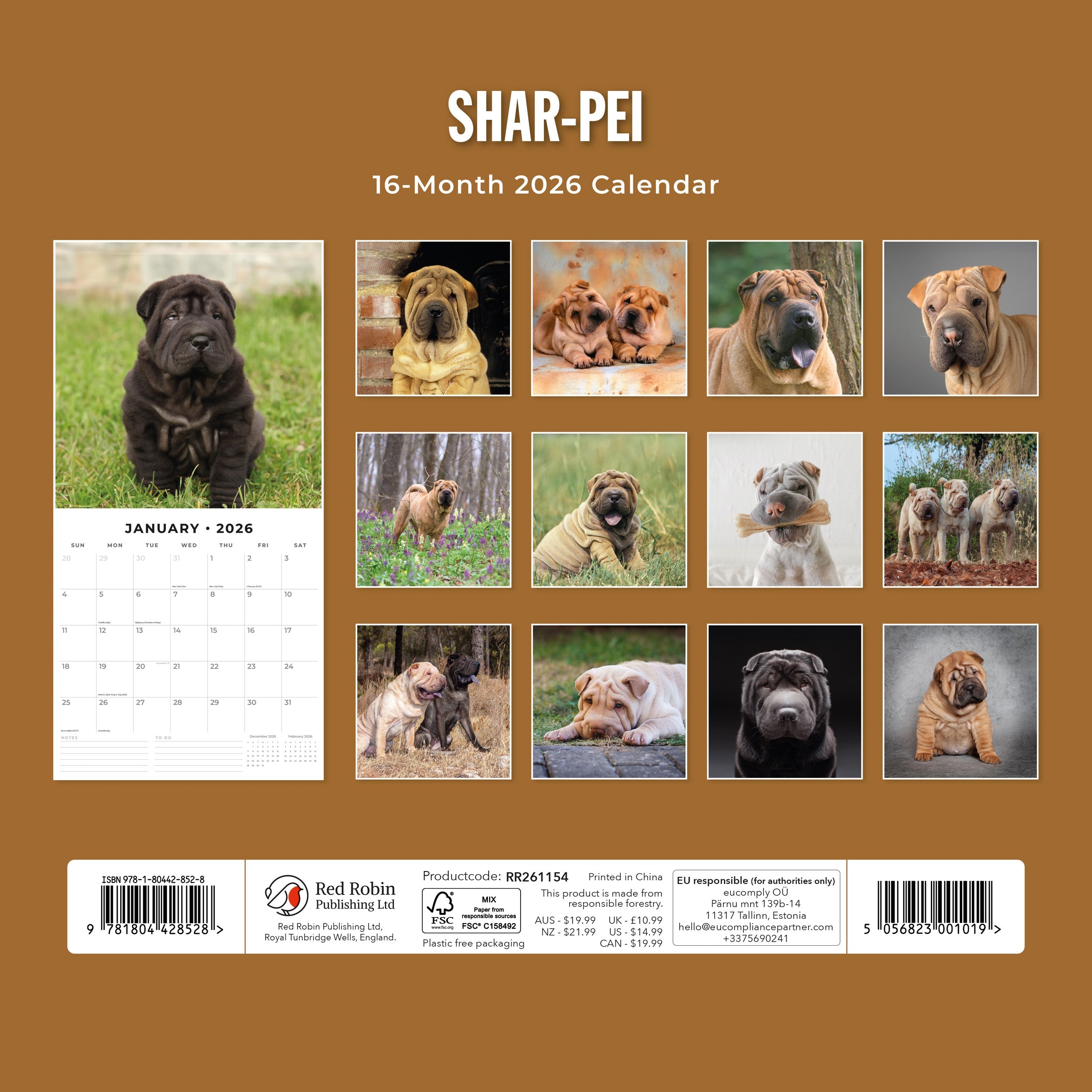 2026 Shar-Pei - Square Wall Calendar
